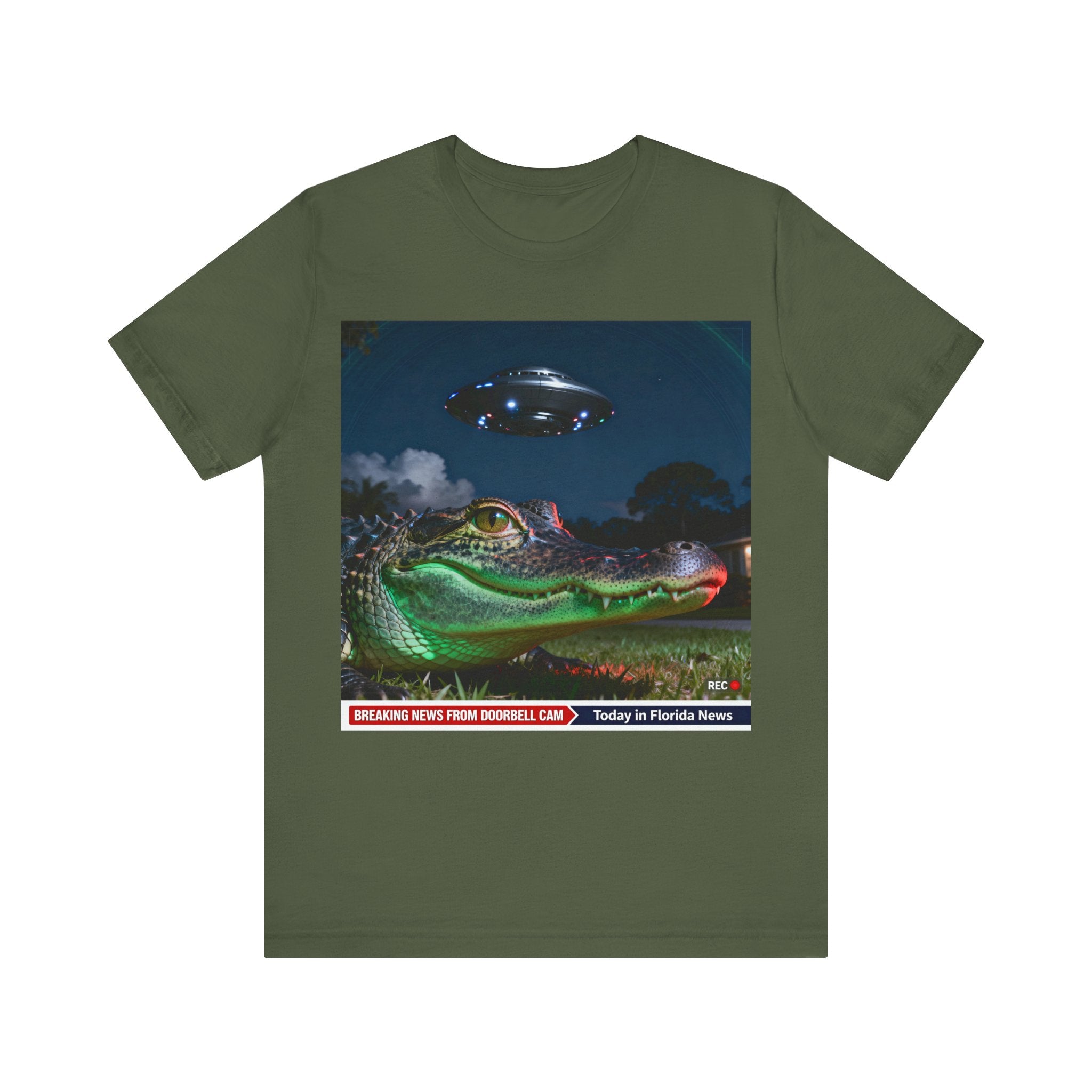 Florida Gator UFO Shirt – Funny “Doorbell Cam Breaking News” Tee | Alien Encounter Florida Man T-Shirt Please Note: (Sizes may run slightly small)