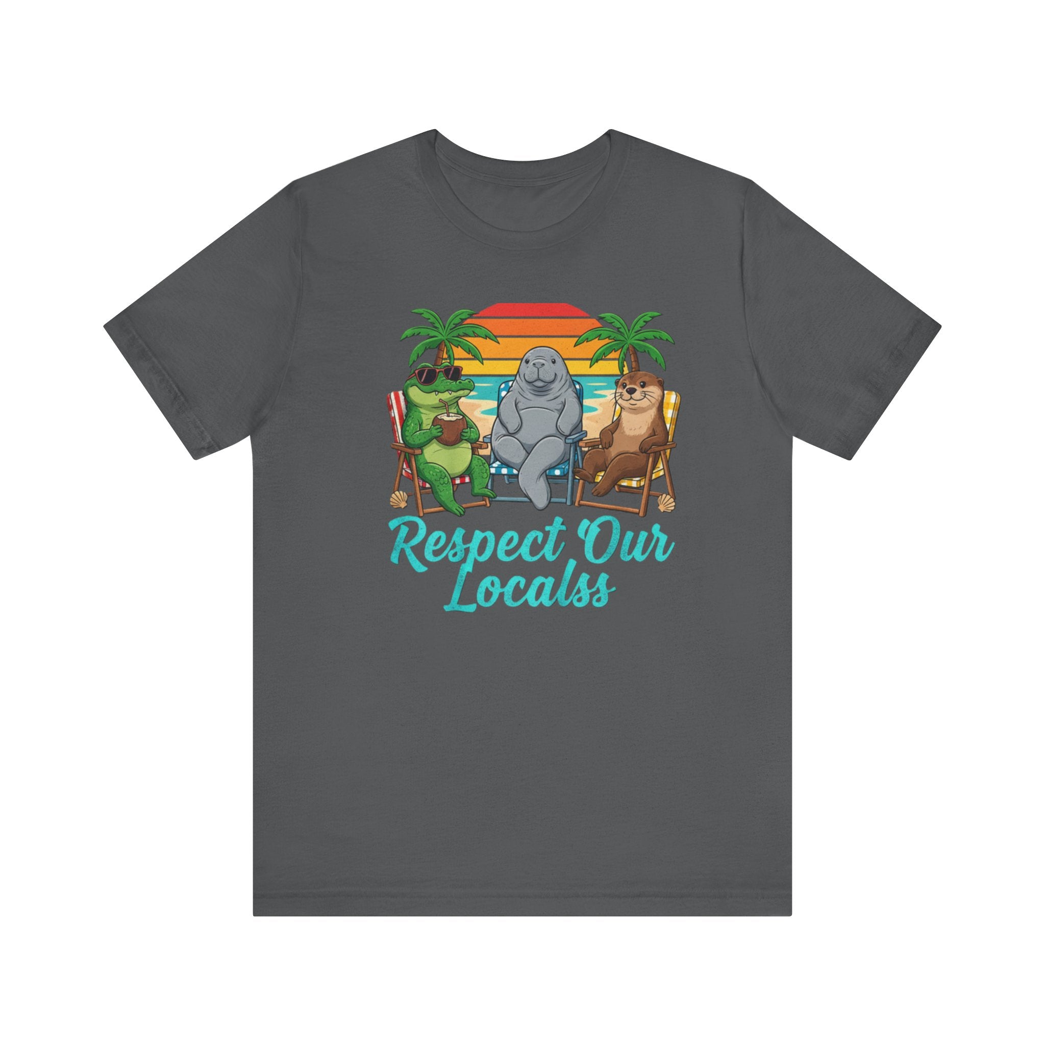 Respect Our Locals Florida T-Shirt – Funny Beach Wildlife Tee with Alligator, Manatee & Otter Please Note: (Sizes may run slightly small)