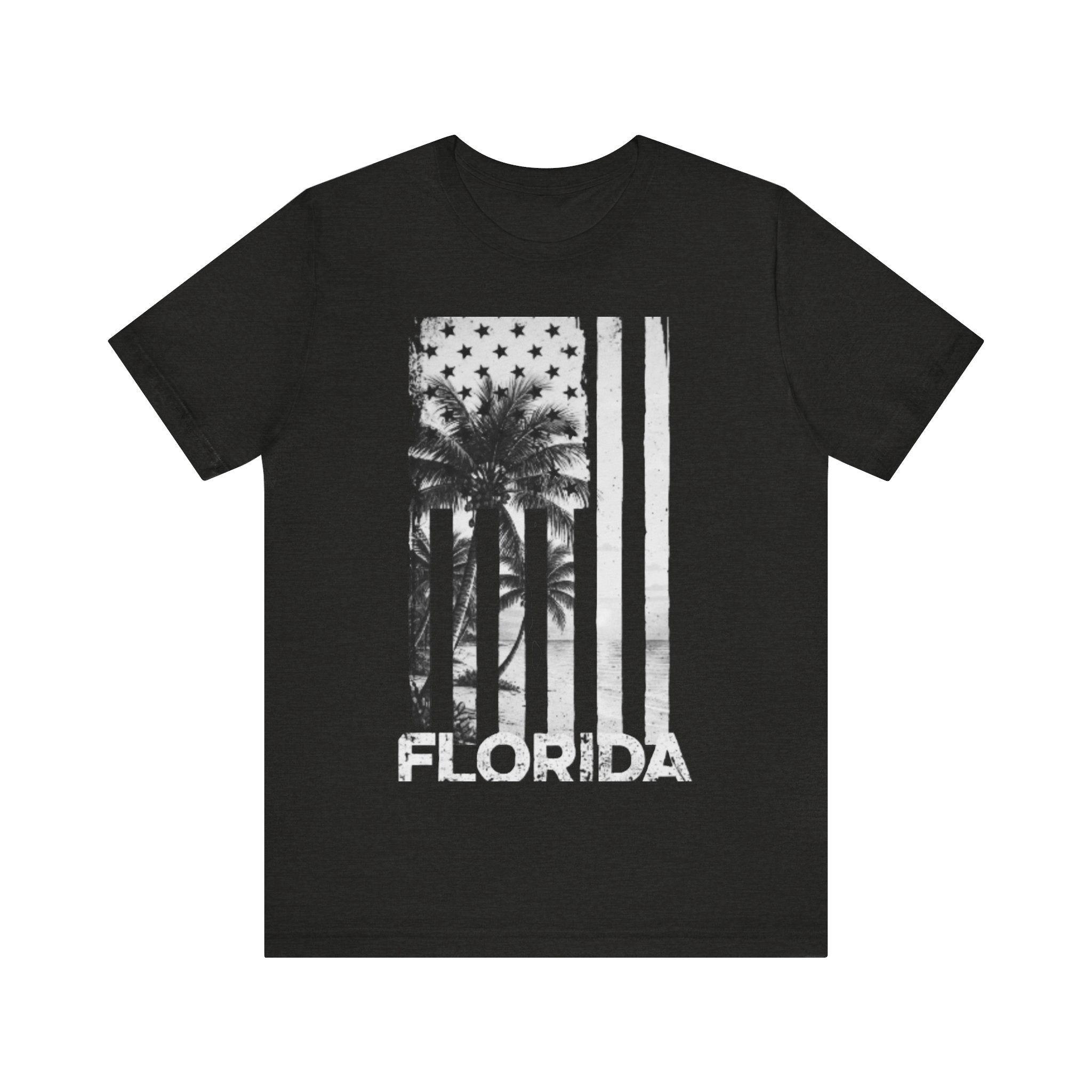 Florida Flag Shirt – Distressed Black & White Palm Tree Beach Tee | Patriotic Florida Pride T-Shirt Please Note: (Sizes may run slightly small)