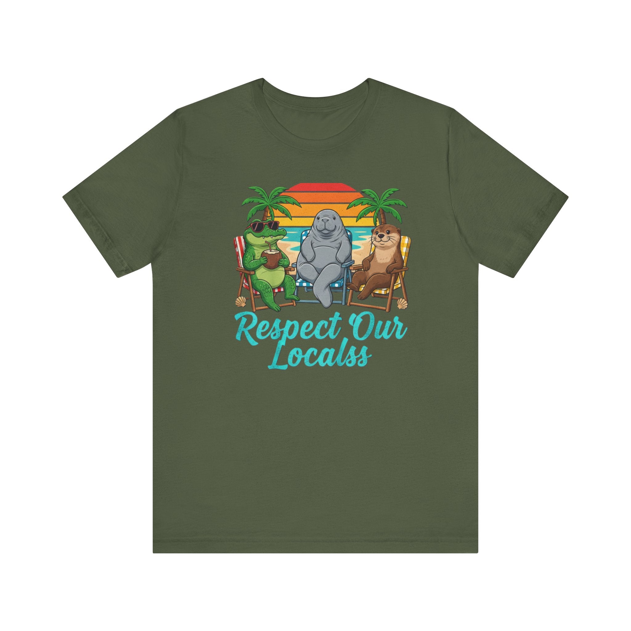 Respect Our Locals Florida T-Shirt – Funny Beach Wildlife Tee with Alligator, Manatee & Otter Please Note: (Sizes may run slightly small)