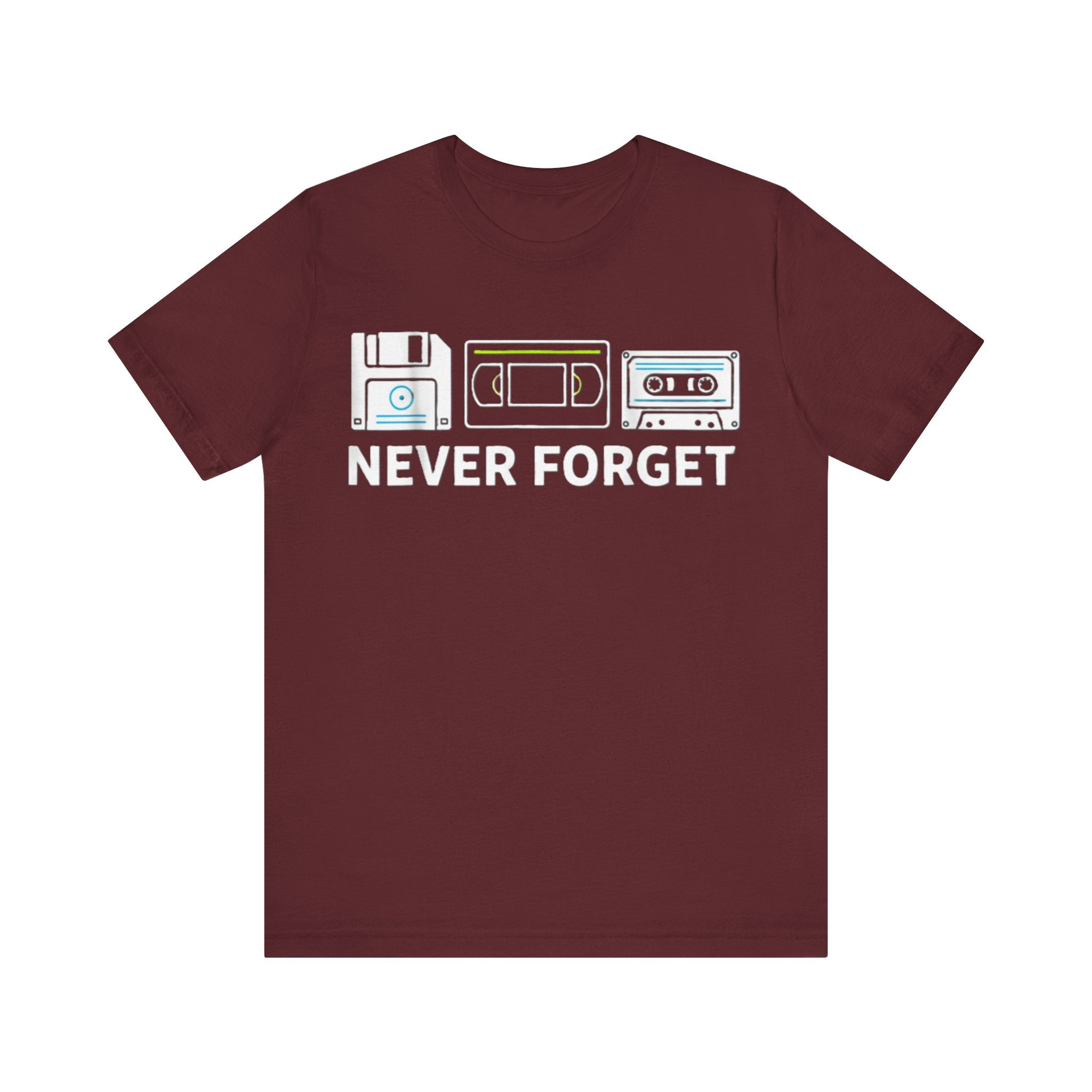 Never Forget Retro Tech Tee – Floppy Disk, VHS & Cassette Tape Nostalgia T-Shirt Please Note: (Sizes may run slightly small)
