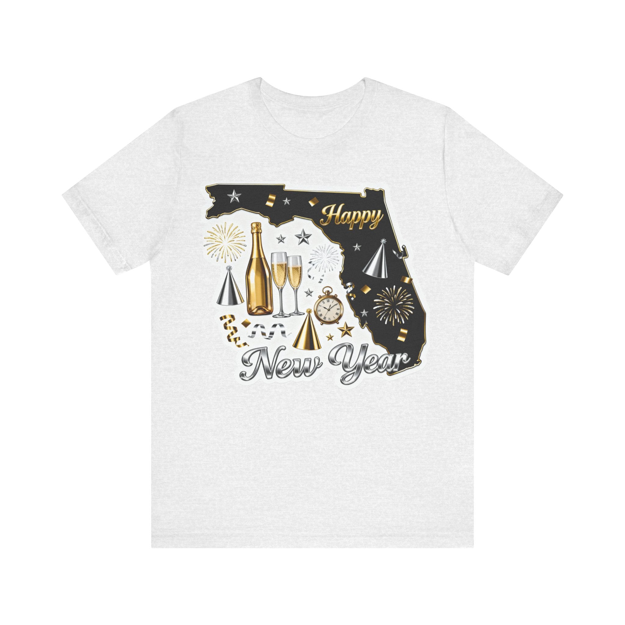 Florida Happy New Year Shirt – Champagne & Fireworks State Tee | Festive Holiday Celebration T-Shirt Please Note: (Sizes may run slightly small)