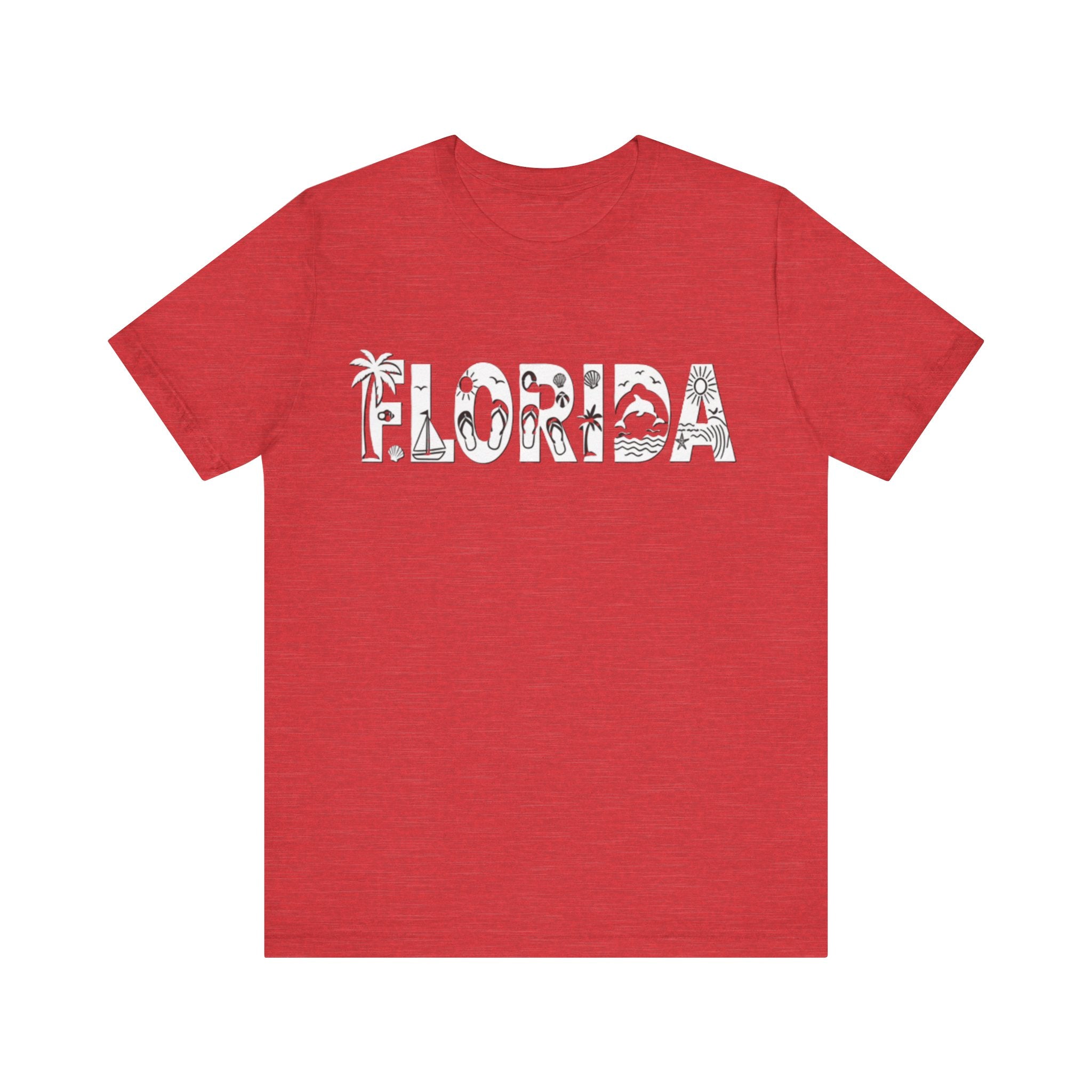 Florida Beach Icons Shirt – Minimalist Sunshine State Tee | Palm Tree, Flip-Flop & Dolphin Design T-Shirt Please Note: (Sizes may run slightly small)
