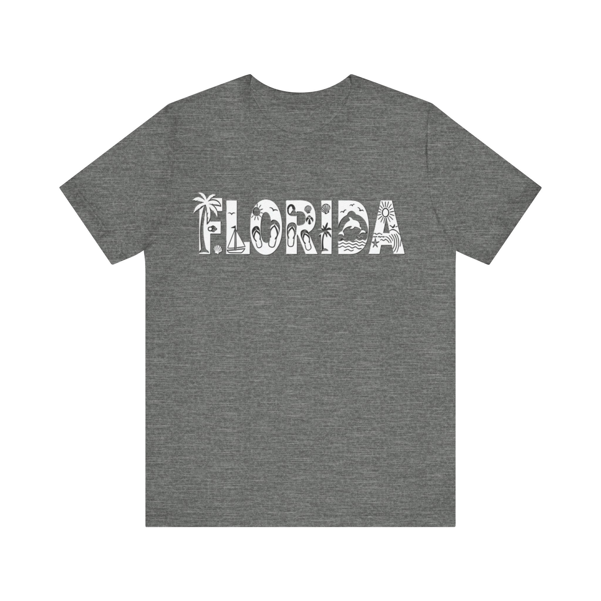 Florida Beach Icons Shirt – Minimalist Sunshine State Tee | Palm Tree, Flip-Flop & Dolphin Design T-Shirt Please Note: (Sizes may run slightly small)