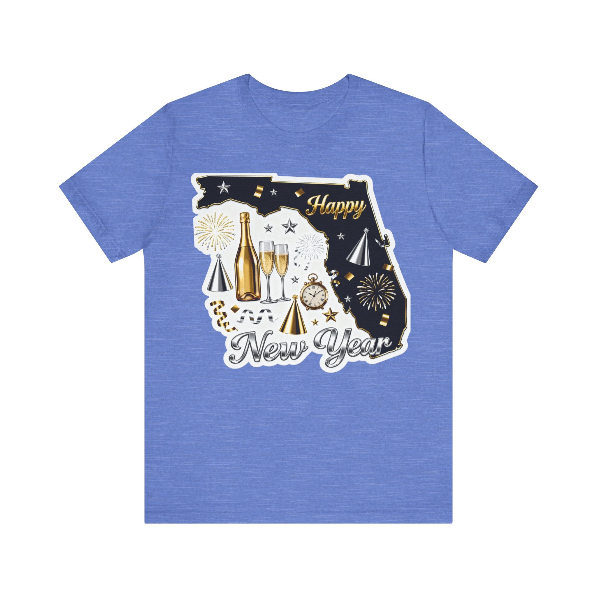 Florida Happy New Year Shirt – Champagne & Fireworks State Tee | Festive Holiday Celebration T-Shirt Please Note: (Sizes may run slightly small)