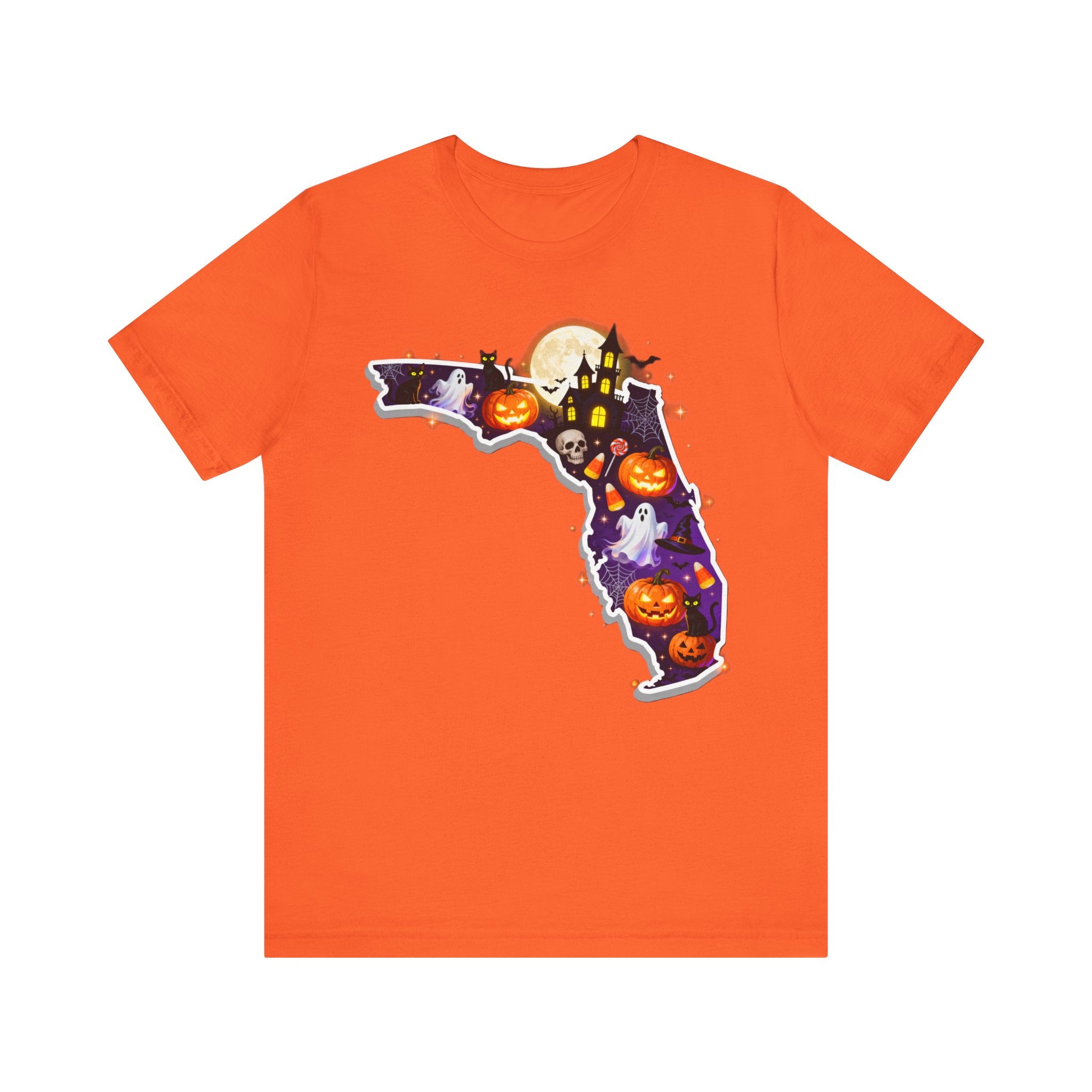 Florida Halloween Shirt – Spooky Sunshine State Tee | Ghosts, Pumpkins & Black Cat Halloween T-Shirt Please Note: (Sizes may run slightly small)