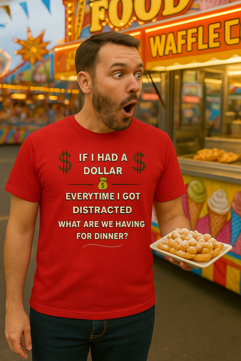 “If I Had a Dollar Every Time I Got Distracted” T-Shirt | Funny ADHD Humor Tee | Unisex Cotton Shirt for Food Lovers