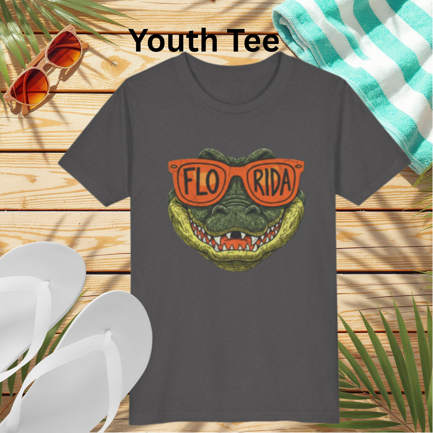 Florida Alligator Sunglasses Youth Tee – Cool Alligator Graphic Kids T-Shirt