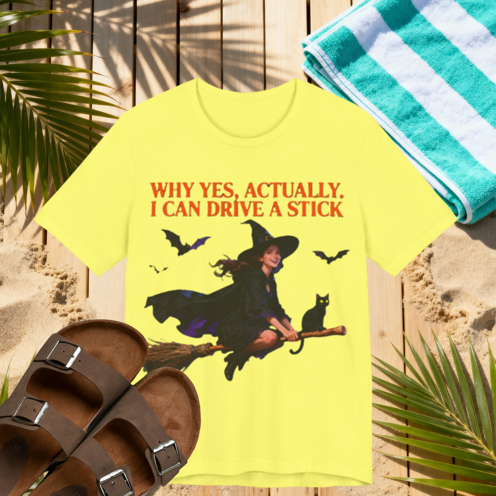 Funny Witch Shirt – “Why Yes, Actually. I Can Drive a Stick” Tee