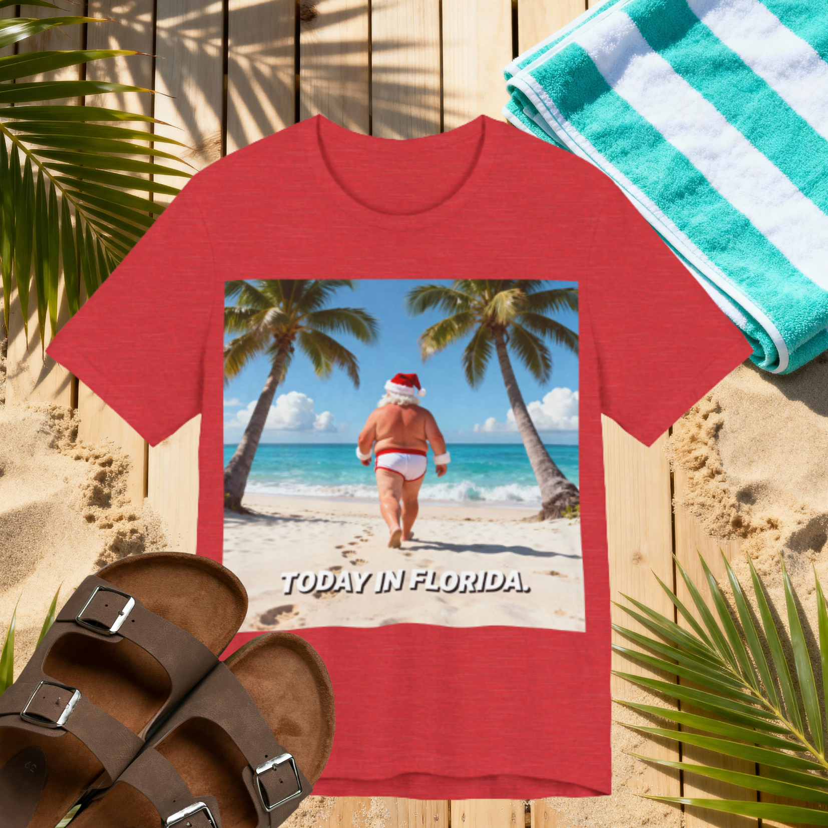 Funny Florida Christmas Shirt – Santa on the Beach “Today in Florida”