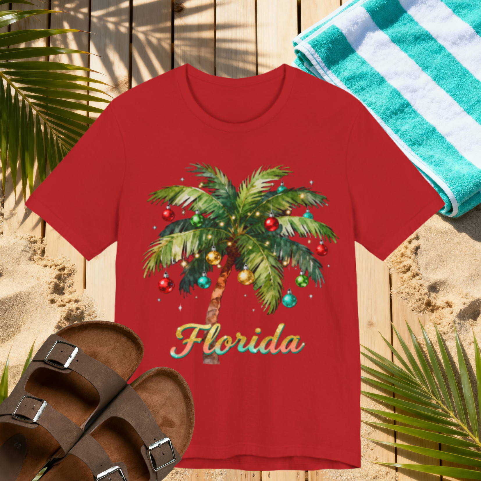 Florida Christmas Palm Tree Shirt – Tropical Holiday Lights Tee