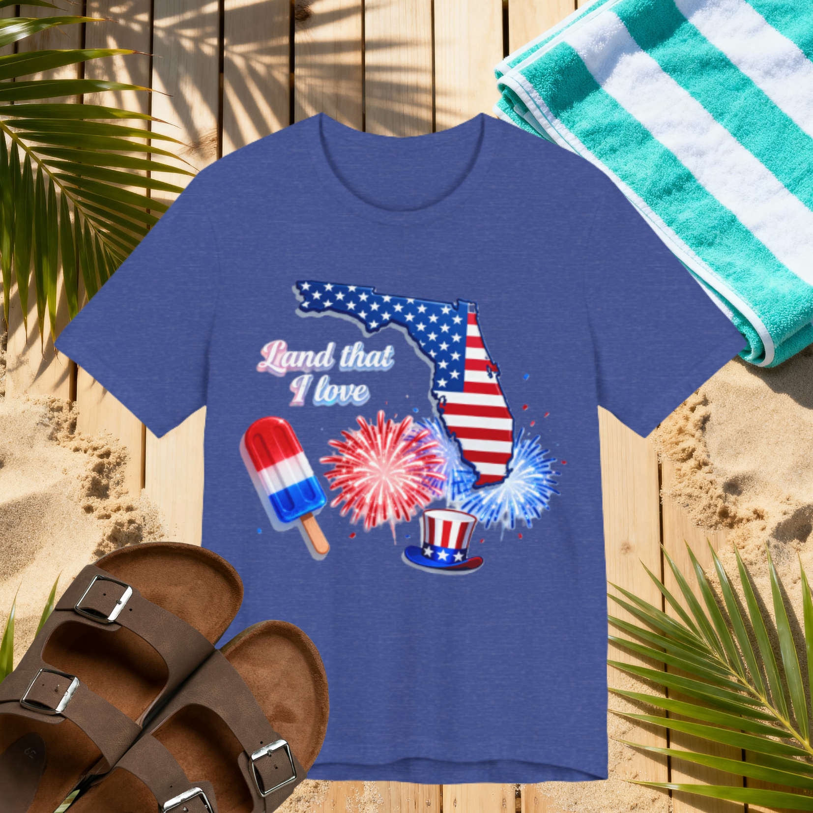Land That I Love Florida Shirt – Patriotic 4th of July Tee | USA Fireworks Popsicle & State Pride T-Shirt Please Note: (Sizes may run slightly small)