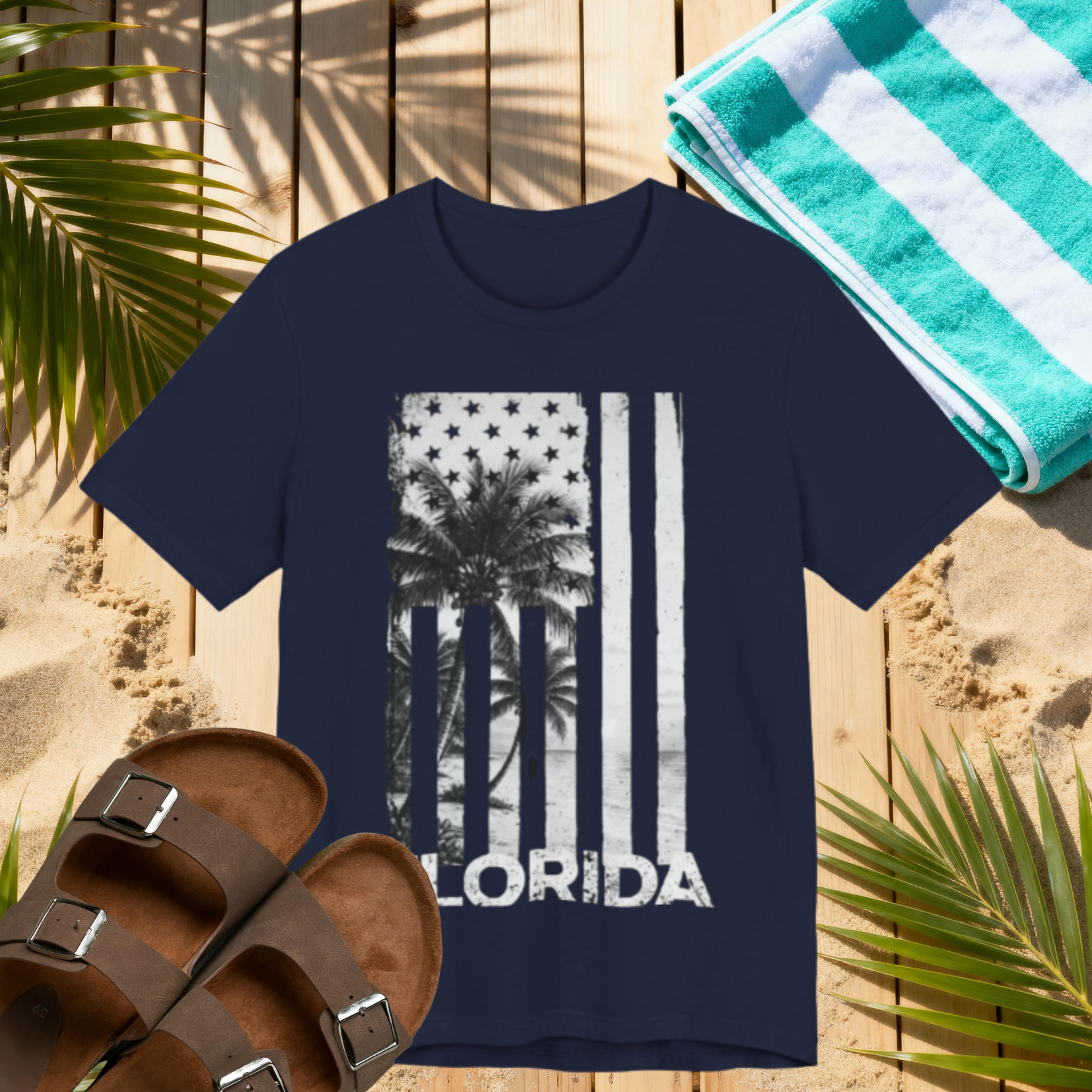 Florida Flag Shirt – Distressed Black & White Palm Tree Beach Tee | Patriotic Florida Pride T-Shirt Please Note: (Sizes may run slightly small)