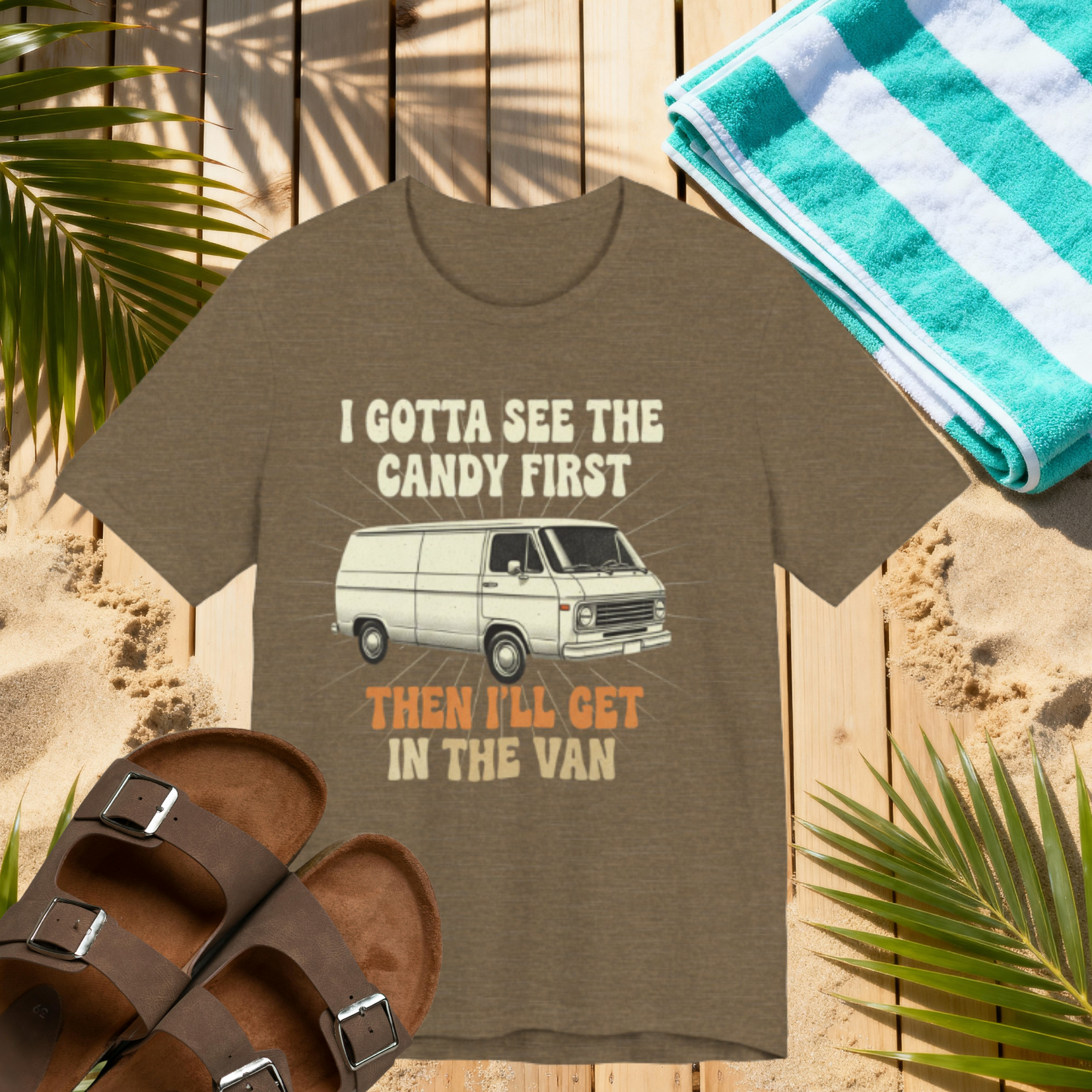 Funny Retro Van T-Shirt – “I Gotta See the Candy First” Humor Tee for Adults Please Note: (Sizes may run slightly small)