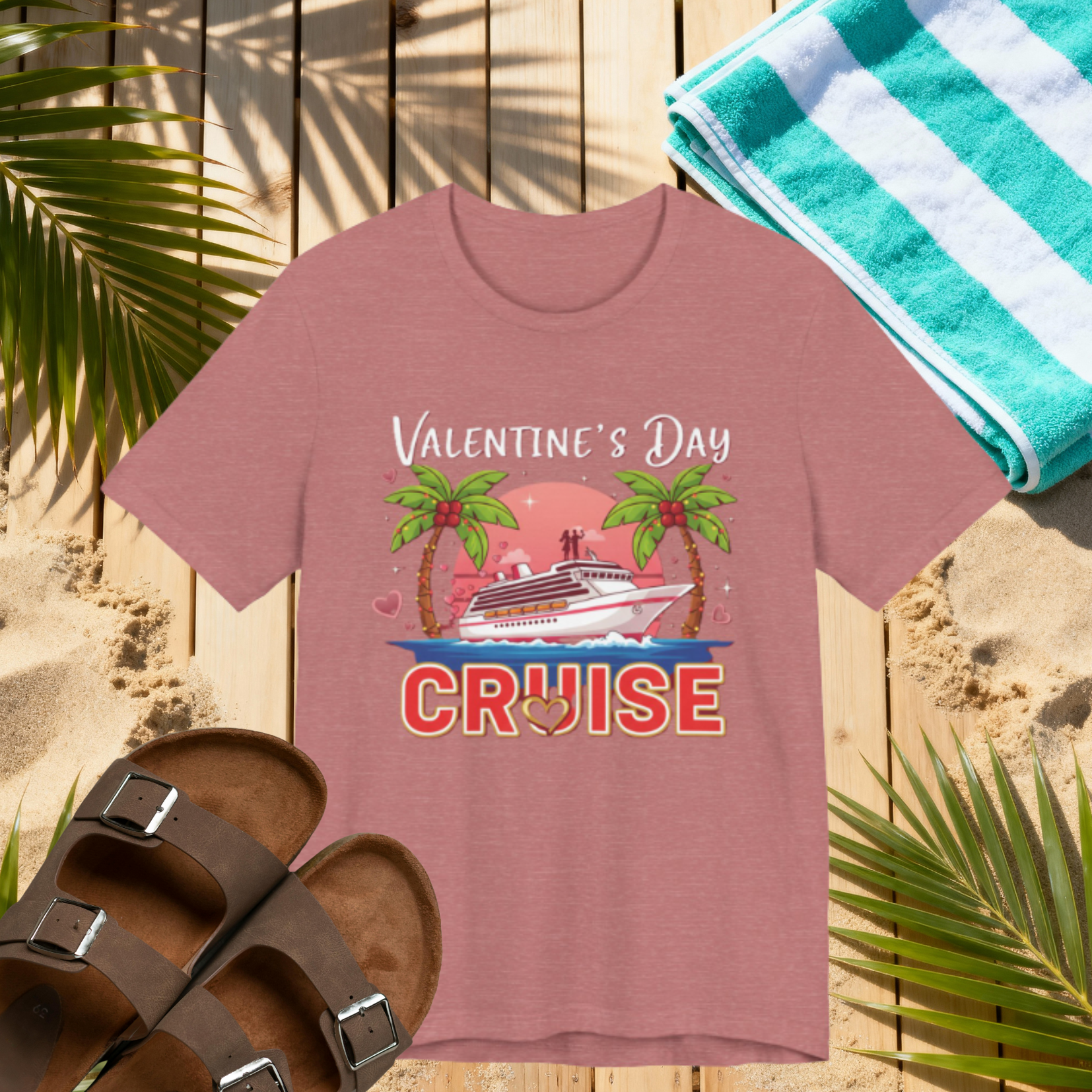 Valentine’s Day Cruise Shirt – Romantic Couple Vacation Tee | Tropical Love Boat T-Shirt for Cruise Lovers Please Note: (Sizes may run slightly small)