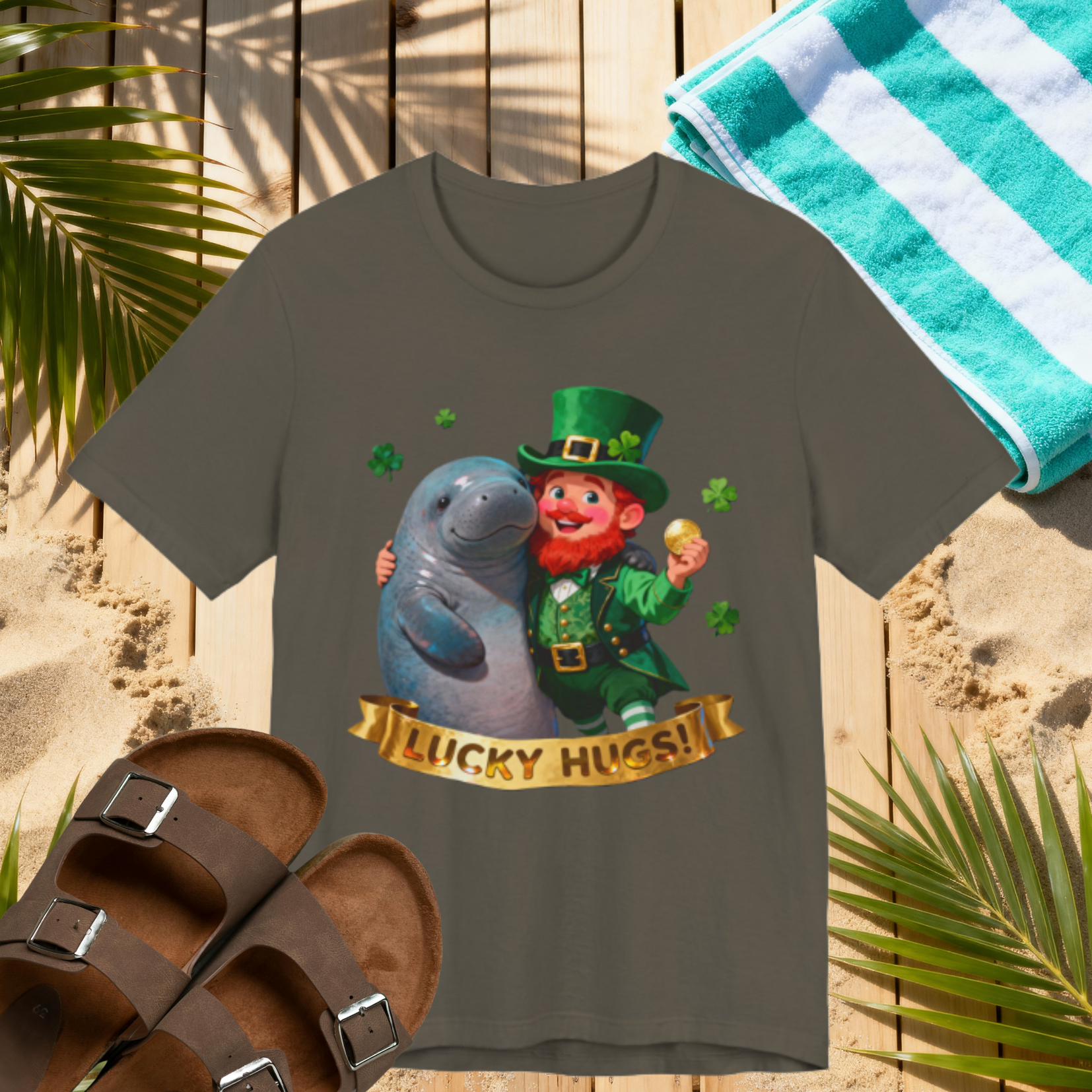 Lucky Hugs Shirt – Funny St. Patrick’s Day Manatee & Leprechaun Tee | Cute Irish Florida T-Shirt Please Note: (Sizes may run slightly small)