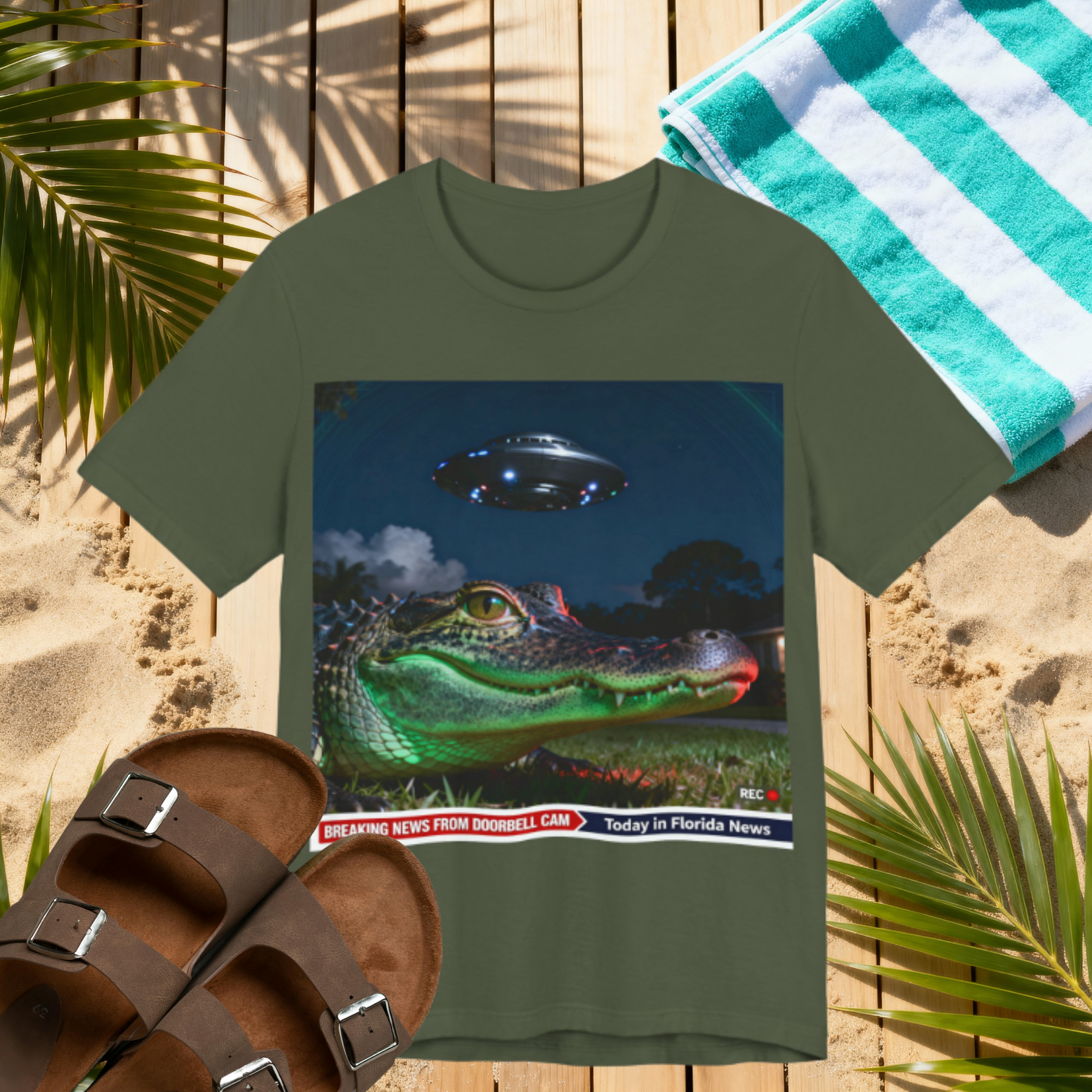 Florida Gator UFO Shirt – Funny “Doorbell Cam Breaking News” Tee | Alien Encounter Florida Man T-Shirt Please Note: (Sizes may run slightly small)