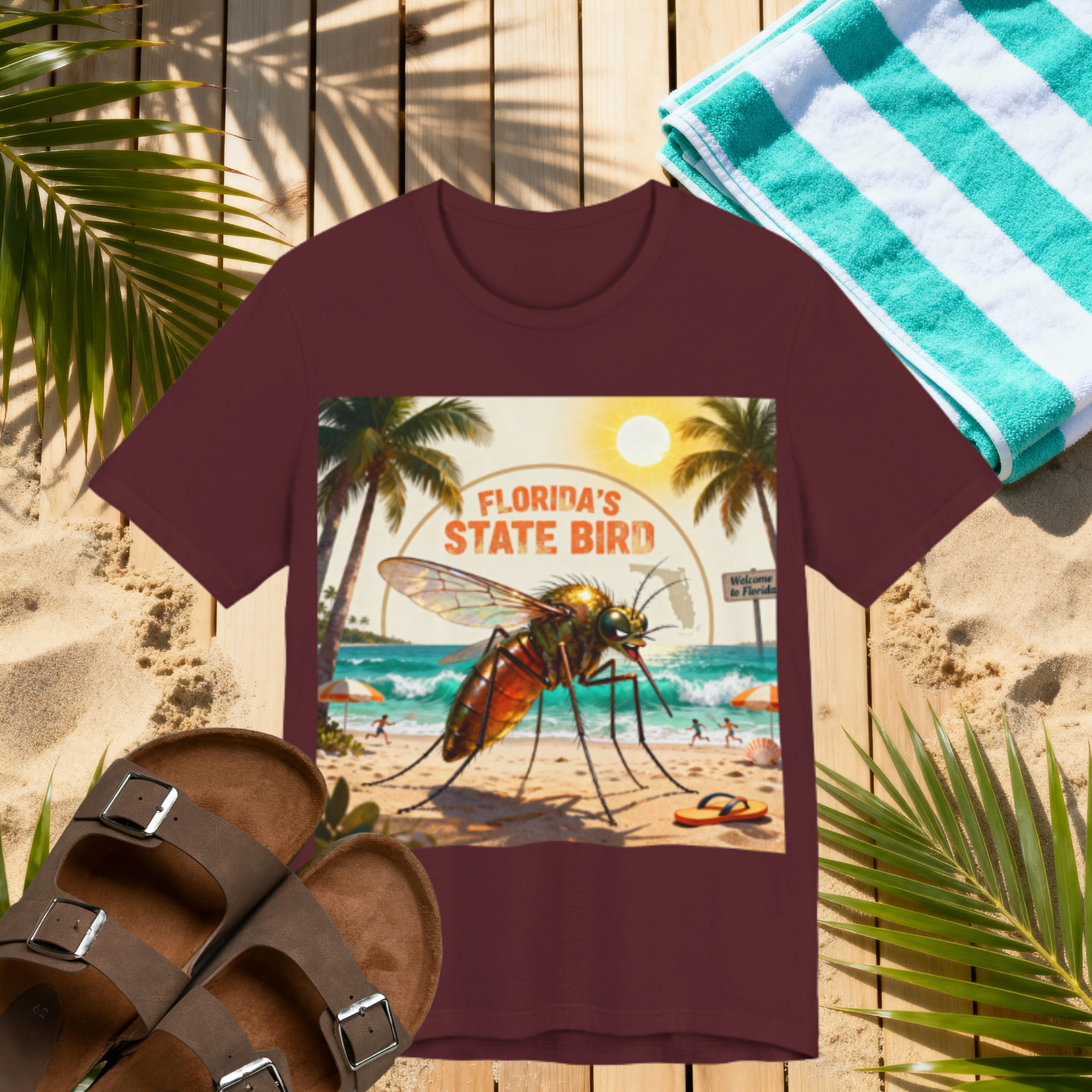 Florida’s State Bird T-Shirt – Funny Mosquito Beach Graphic Tee for Floridians & Tourists Please Note: (Sizes may run slightly small)