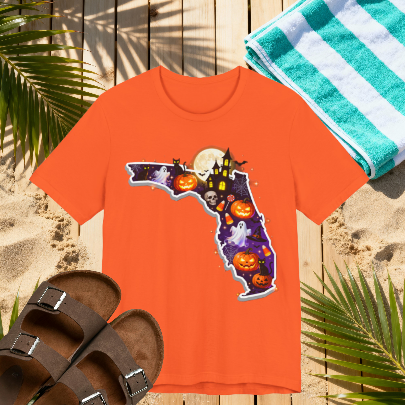 Florida Halloween Shirt – Spooky Sunshine State Tee | Ghosts, Pumpkins & Black Cat Halloween T-Shirt Please Note: (Sizes may run slightly small)