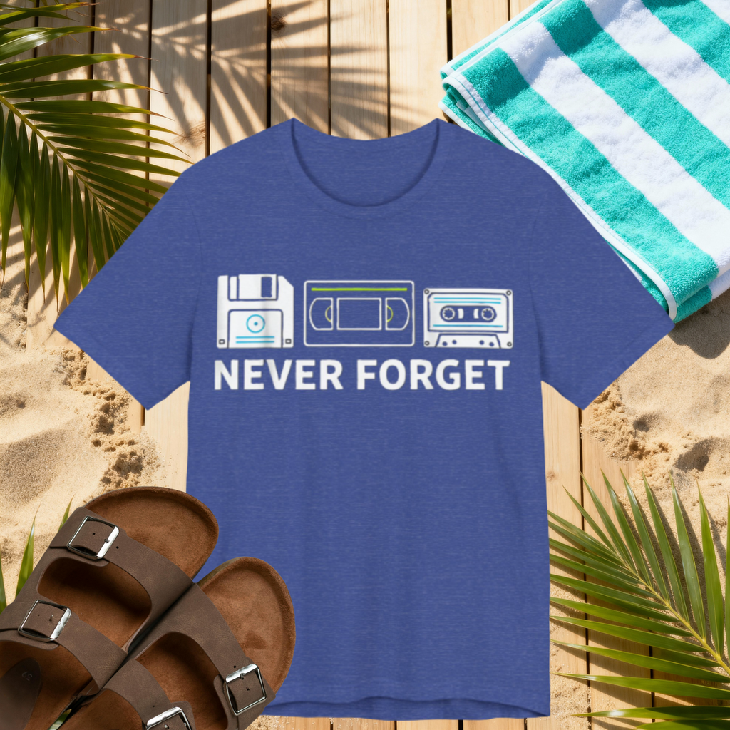 Never Forget Retro Tech Tee – Floppy Disk, VHS & Cassette Tape Nostalgia T-Shirt Please Note: (Sizes may run slightly small)