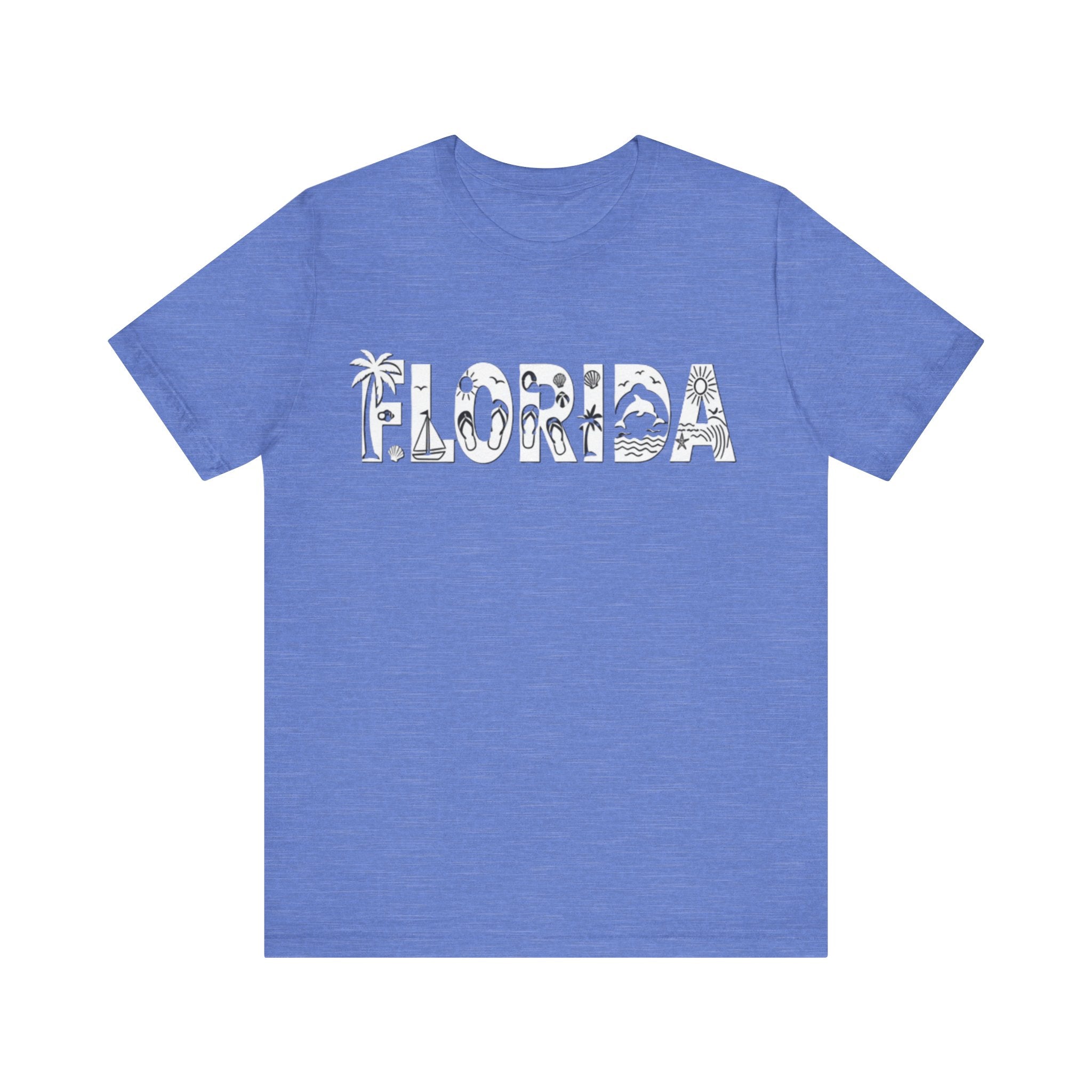 Florida Beach Icons Shirt – Minimalist Sunshine State Tee | Palm Tree, Flip-Flop & Dolphin Design T-Shirt Please Note: (Sizes may run slightly small)