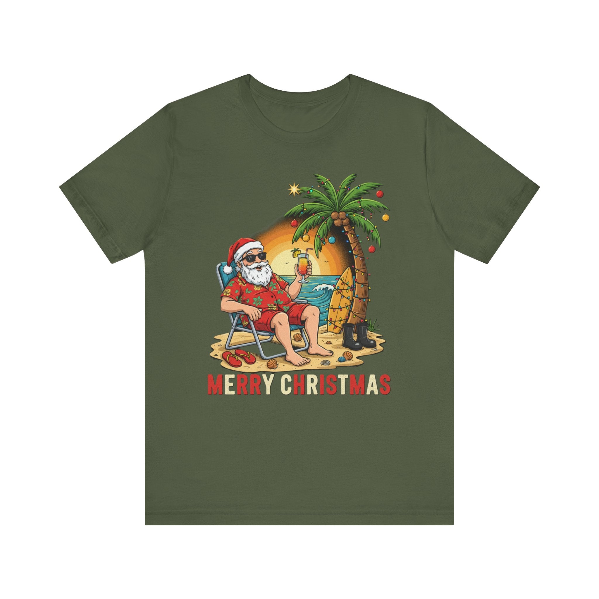 Florida Beach Santa Shirt – Funny Tropical Christmas Tee | Vacation Santa Holiday T-Shirt Please Note: (Sizes may run slightly small)