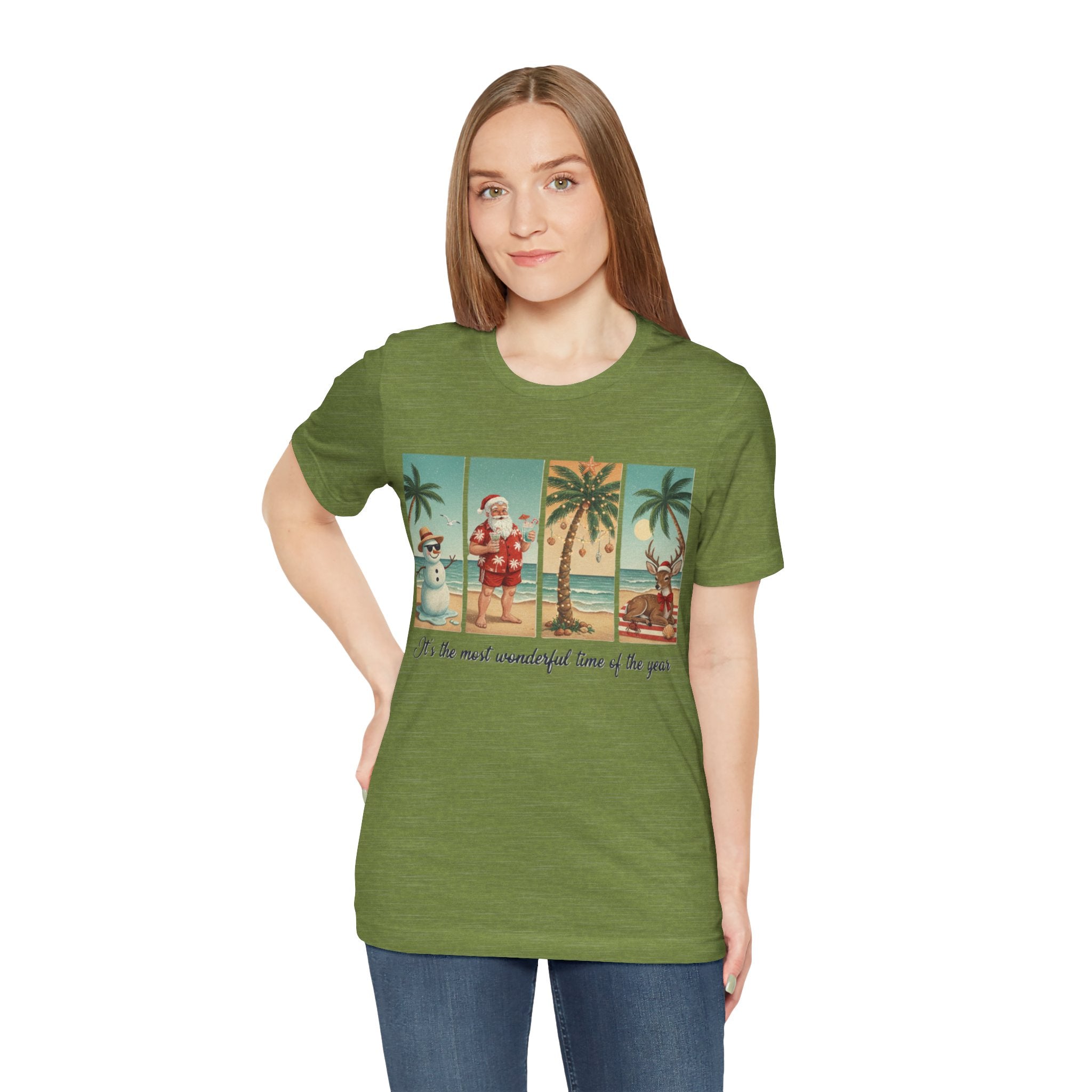 Florida Christmas Beach Shirt – Tropical Holiday Santa, Snowman & Reindeer Tee