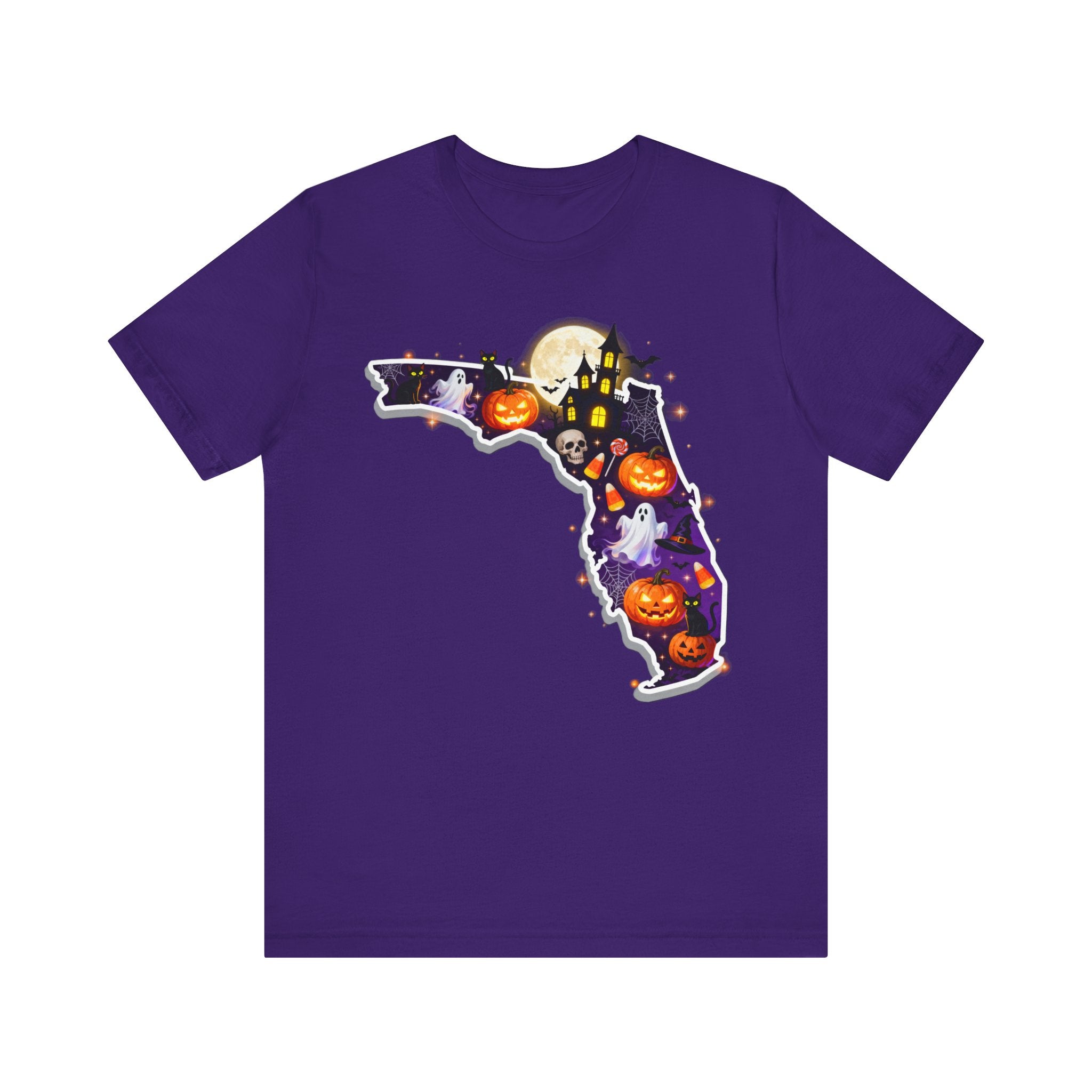 Florida Halloween Shirt – Spooky Sunshine State Tee | Ghosts, Pumpkins & Black Cat Halloween T-Shirt Please Note: (Sizes may run slightly small)