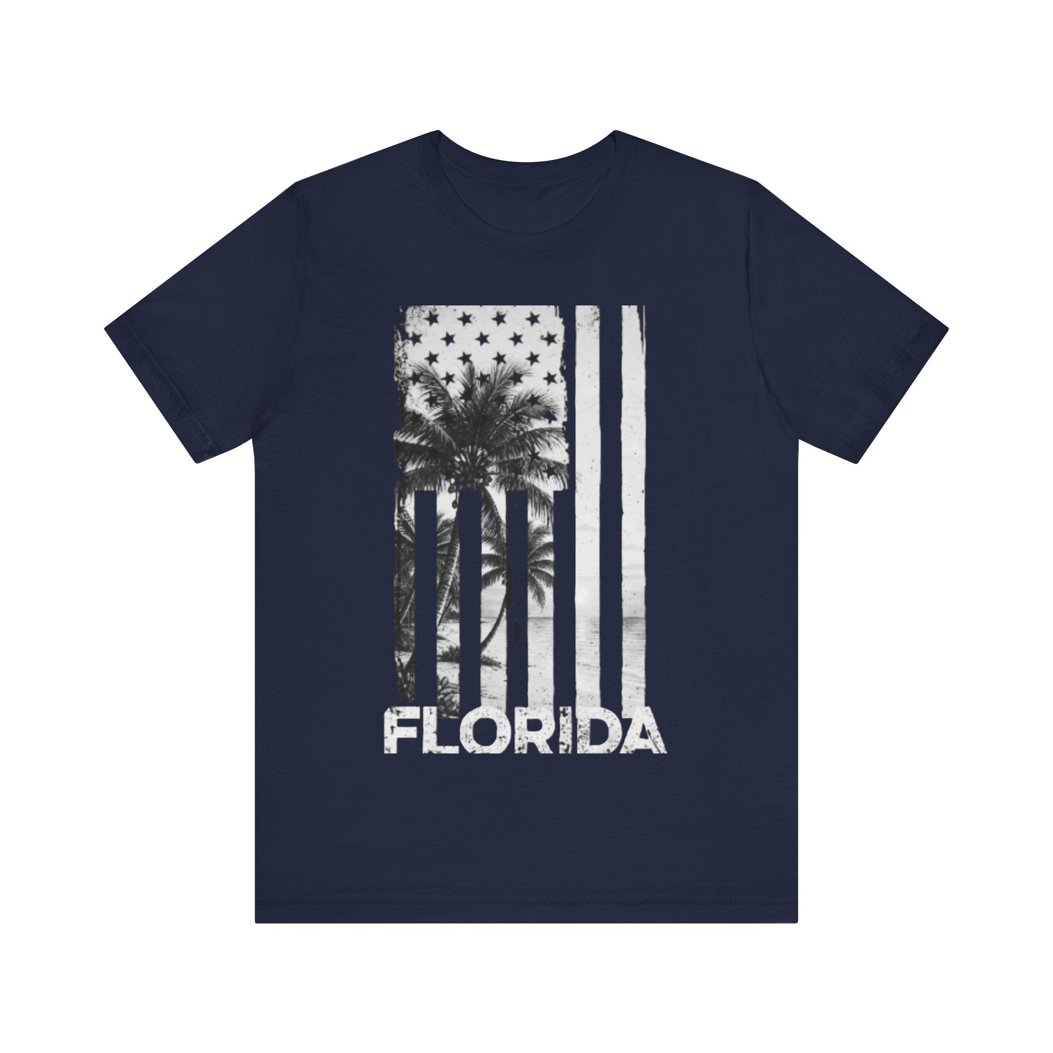 Florida Flag Shirt – Distressed Black & White Palm Tree Beach Tee | Patriotic Florida Pride T-Shirt Please Note: (Sizes may run slightly small)