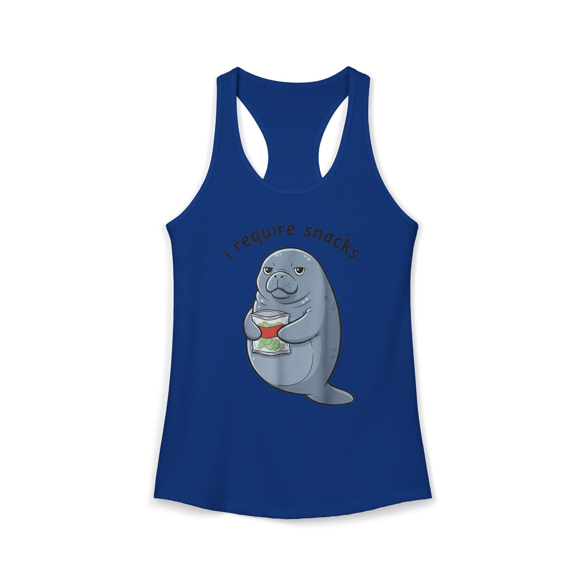 Funny “I Require Snacks” Manatee Tank Top – Women’s Lightweight Racerback