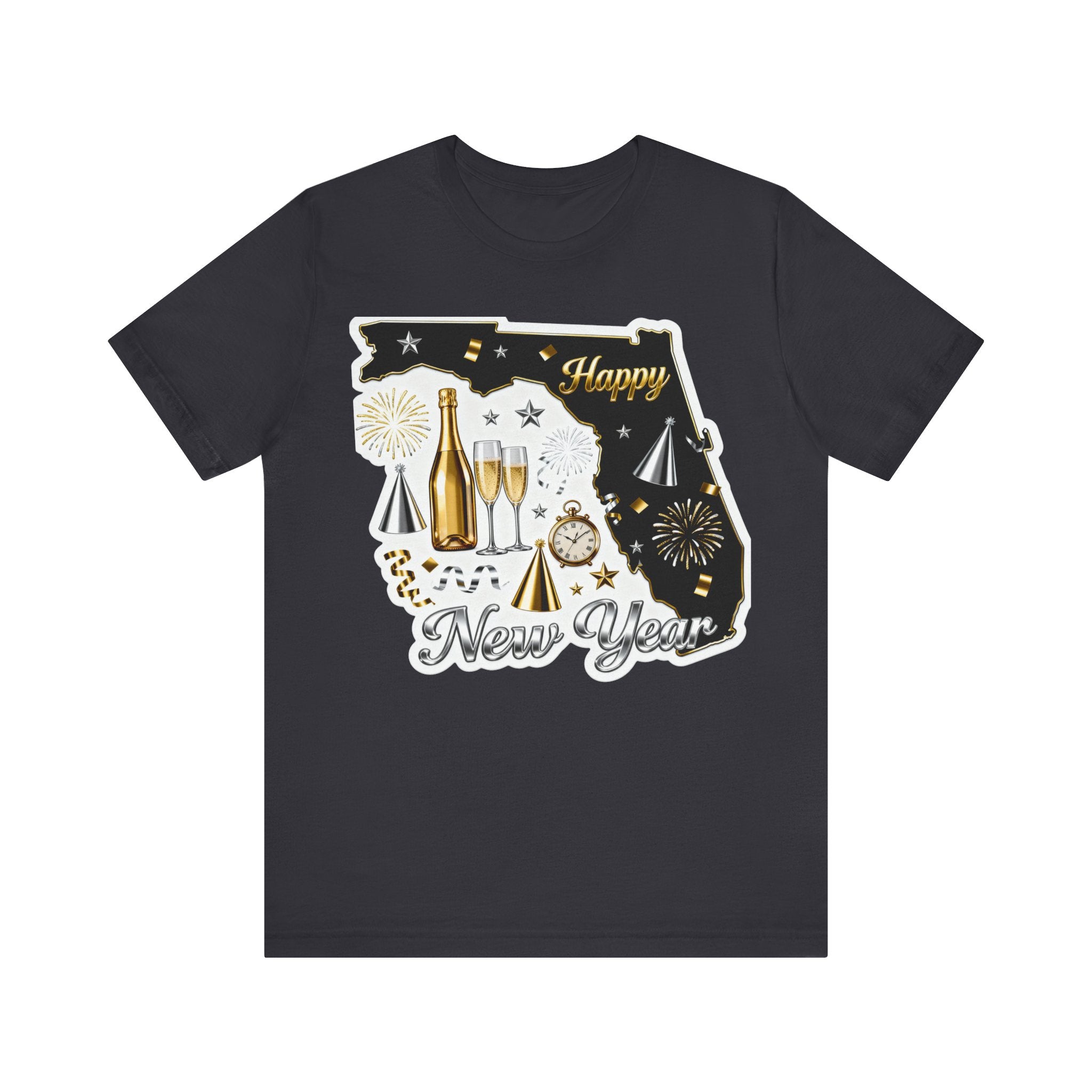 Florida Happy New Year Shirt – Champagne & Fireworks State Tee | Festive Holiday Celebration T-Shirt Please Note: (Sizes may run slightly small)