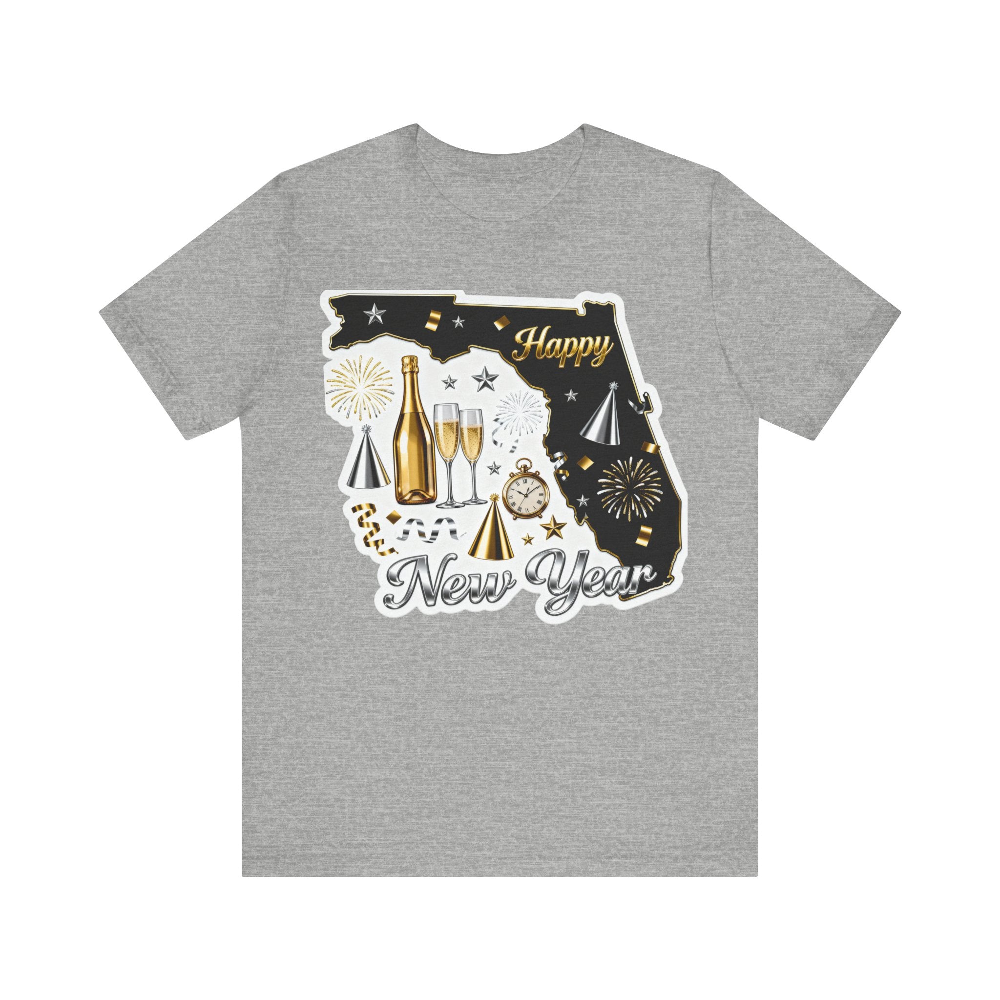 Florida Happy New Year Shirt – Champagne & Fireworks State Tee | Festive Holiday Celebration T-Shirt Please Note: (Sizes may run slightly small)