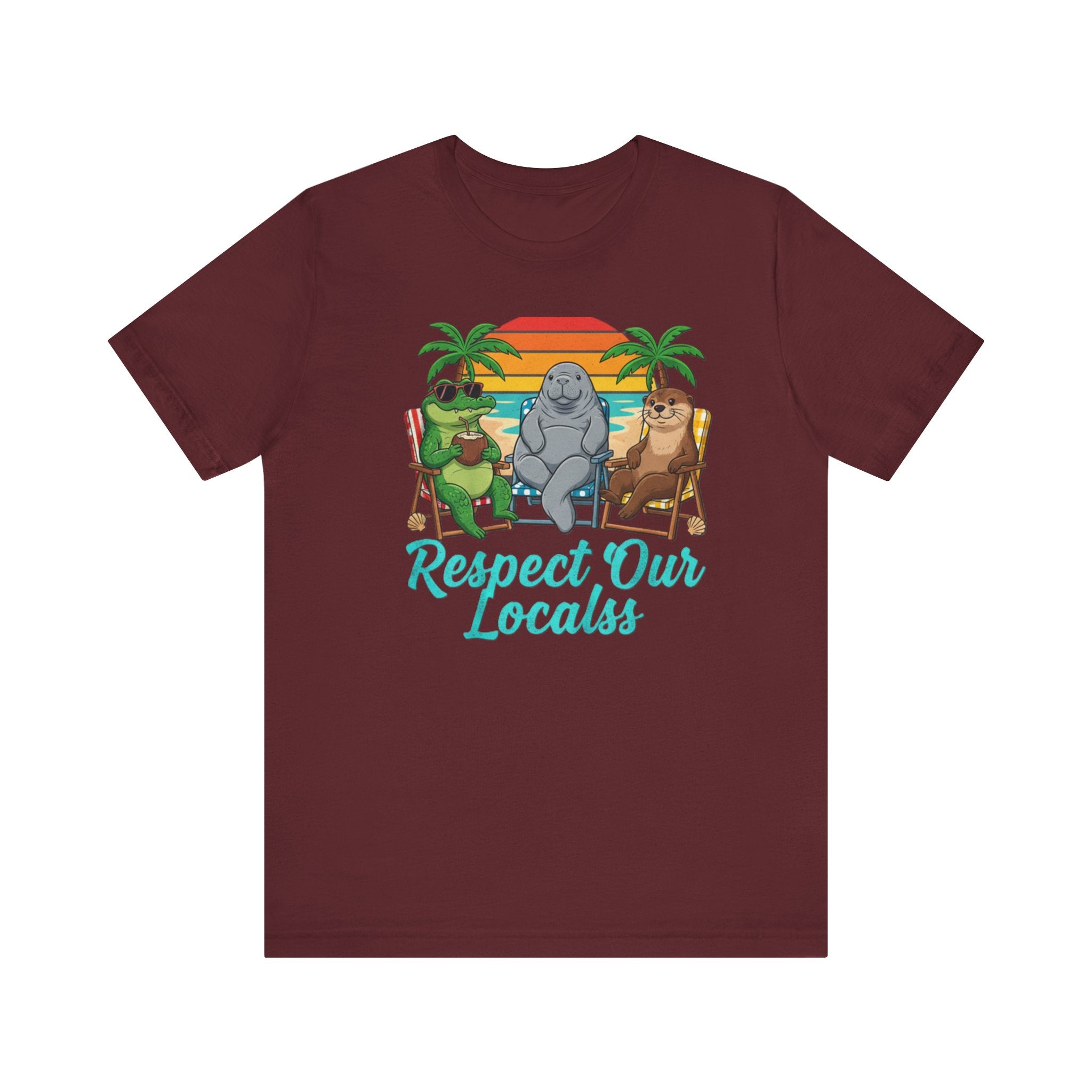 Respect Our Locals Florida T-Shirt – Funny Beach Wildlife Tee with Alligator, Manatee & Otter Please Note: (Sizes may run slightly small)