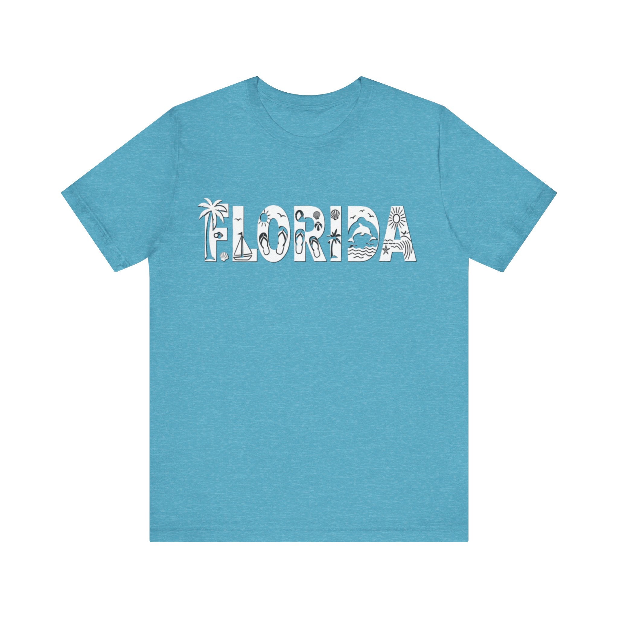 Florida Beach Icons Shirt – Minimalist Sunshine State Tee | Palm Tree, Flip-Flop & Dolphin Design T-Shirt Please Note: (Sizes may run slightly small)