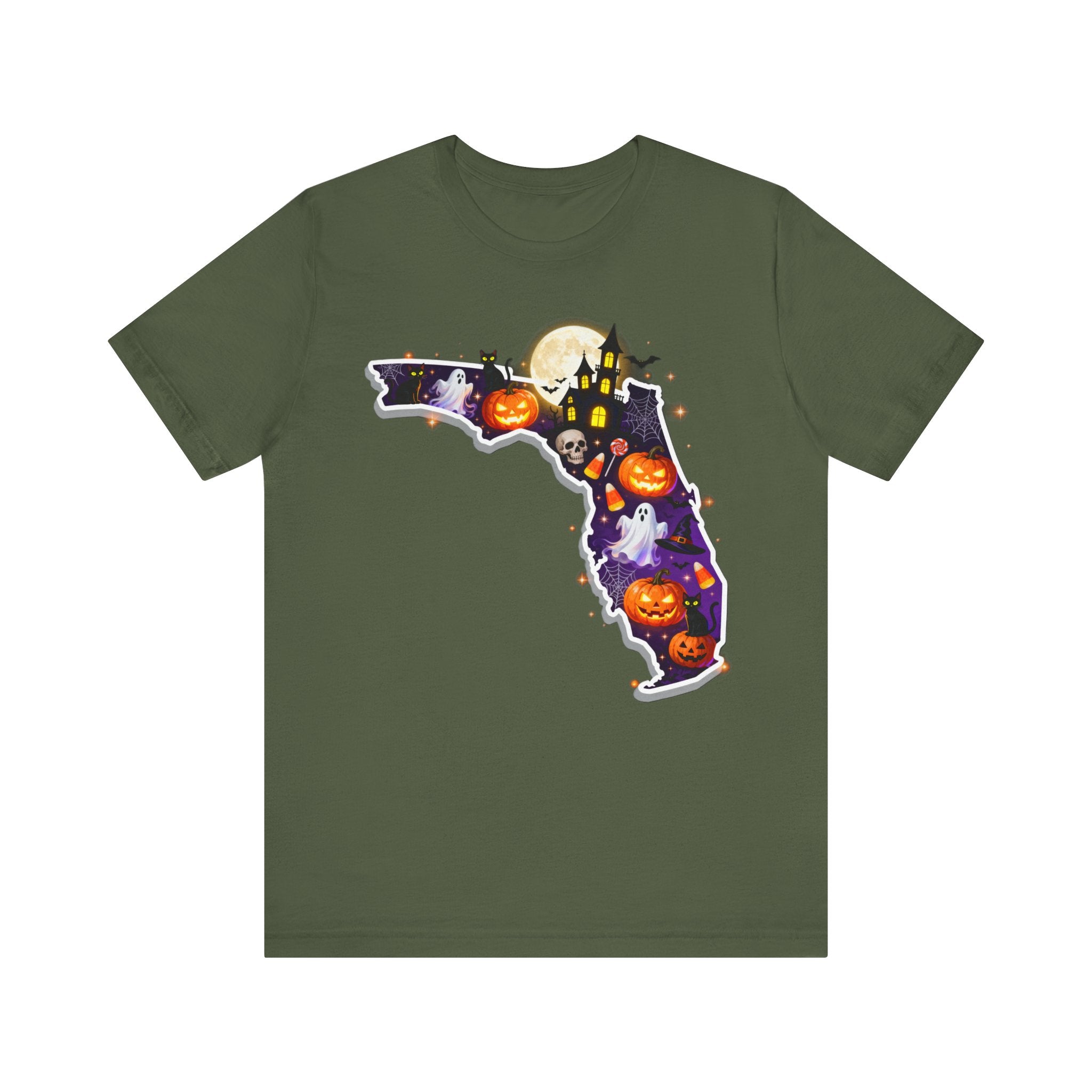 Florida Halloween Shirt – Spooky Sunshine State Tee | Ghosts, Pumpkins & Black Cat Halloween T-Shirt Please Note: (Sizes may run slightly small)