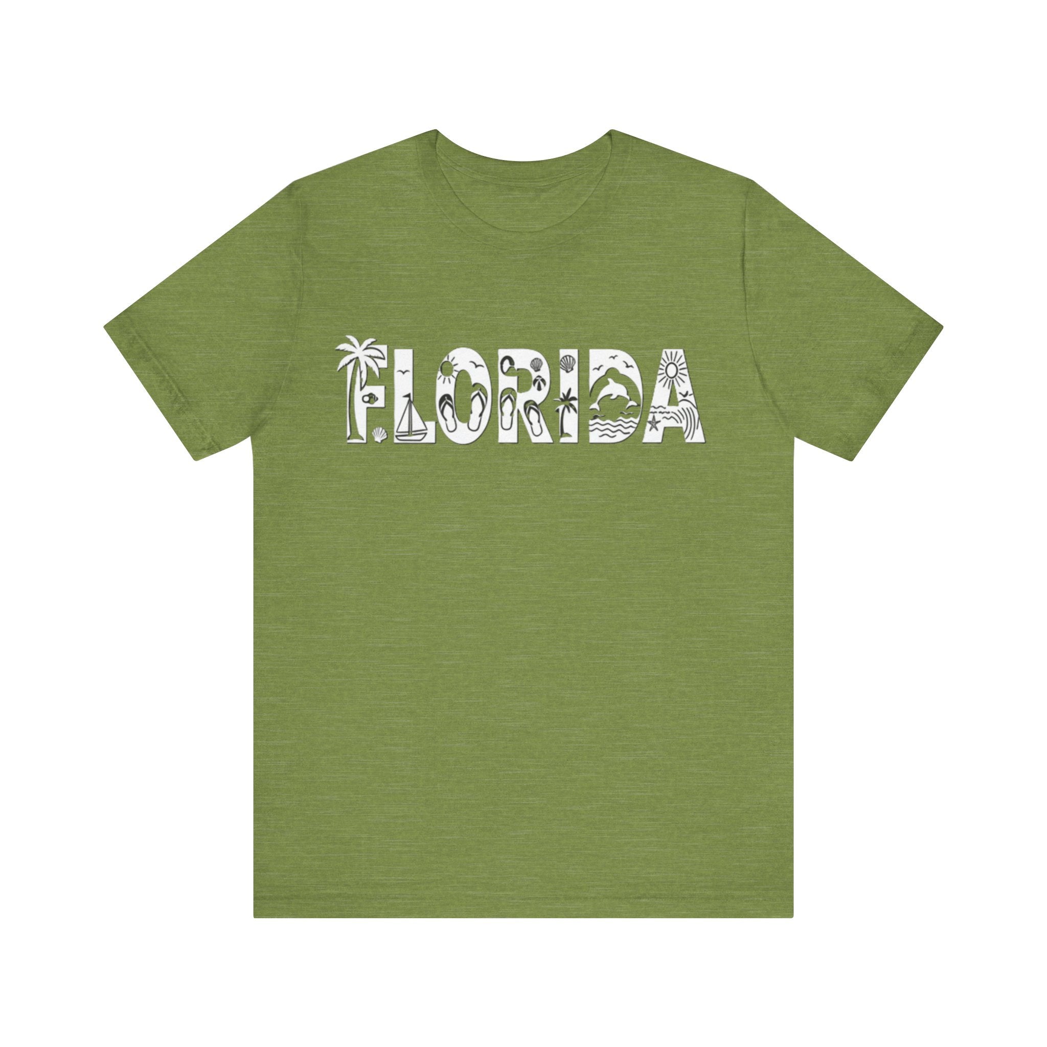 Florida Beach Icons Shirt – Minimalist Sunshine State Tee | Palm Tree, Flip-Flop & Dolphin Design T-Shirt Please Note: (Sizes may run slightly small)