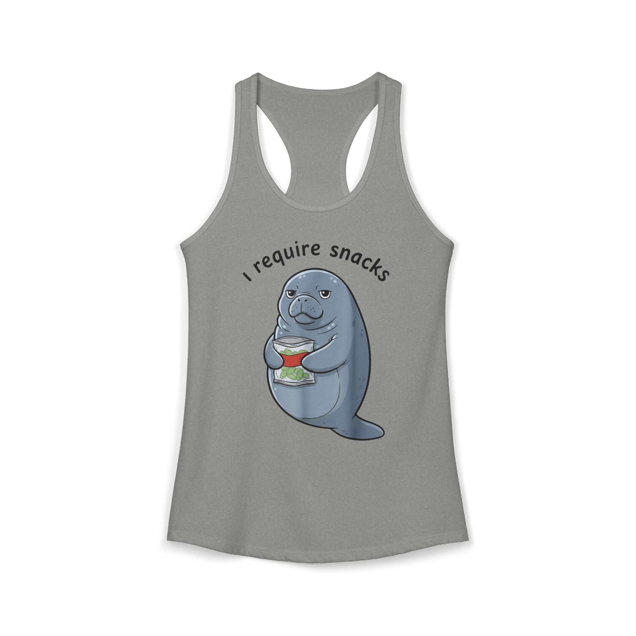Funny “I Require Snacks” Manatee Tank Top – Women’s Lightweight Racerback