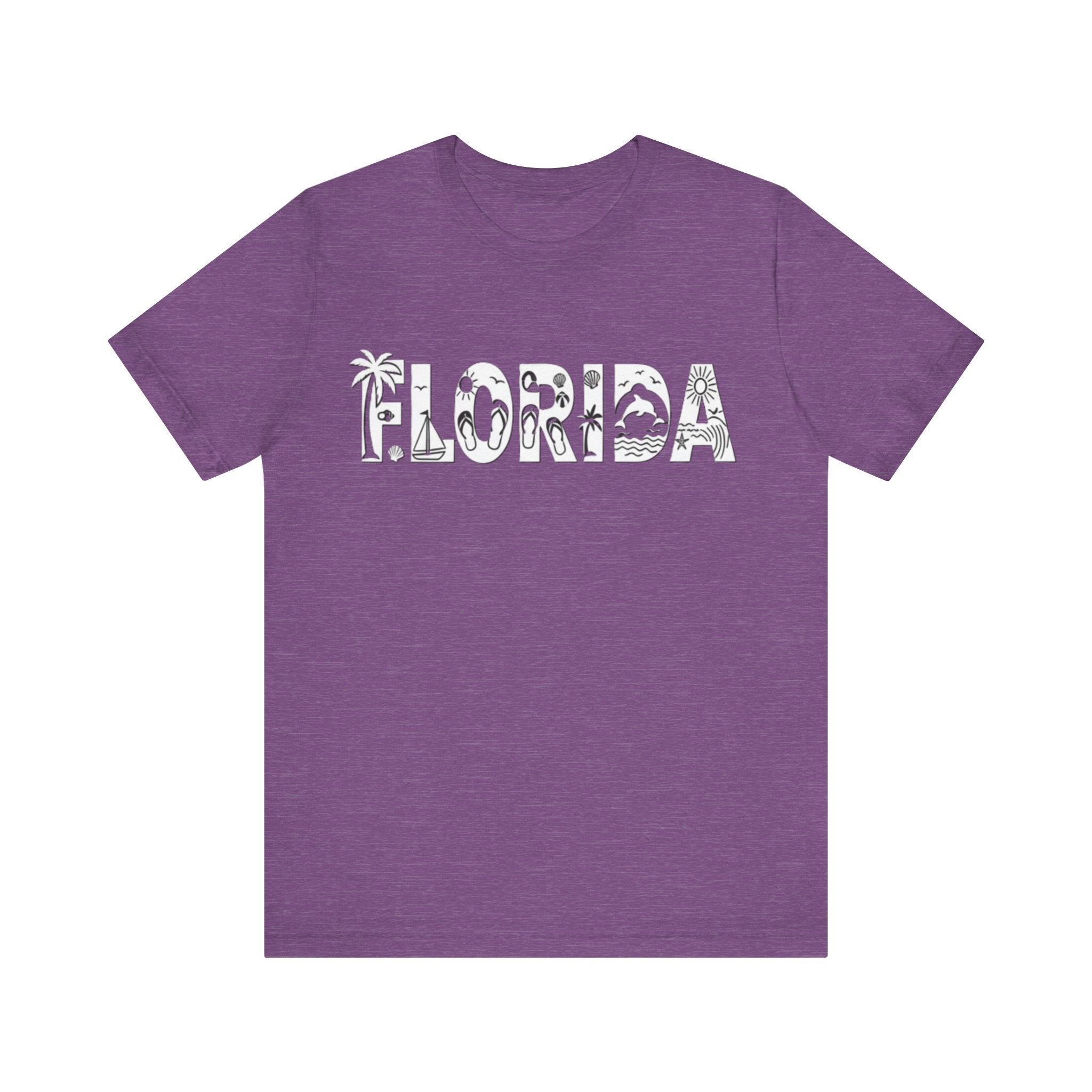 Florida Beach Icons Shirt – Minimalist Sunshine State Tee | Palm Tree, Flip-Flop & Dolphin Design T-Shirt Please Note: (Sizes may run slightly small)
