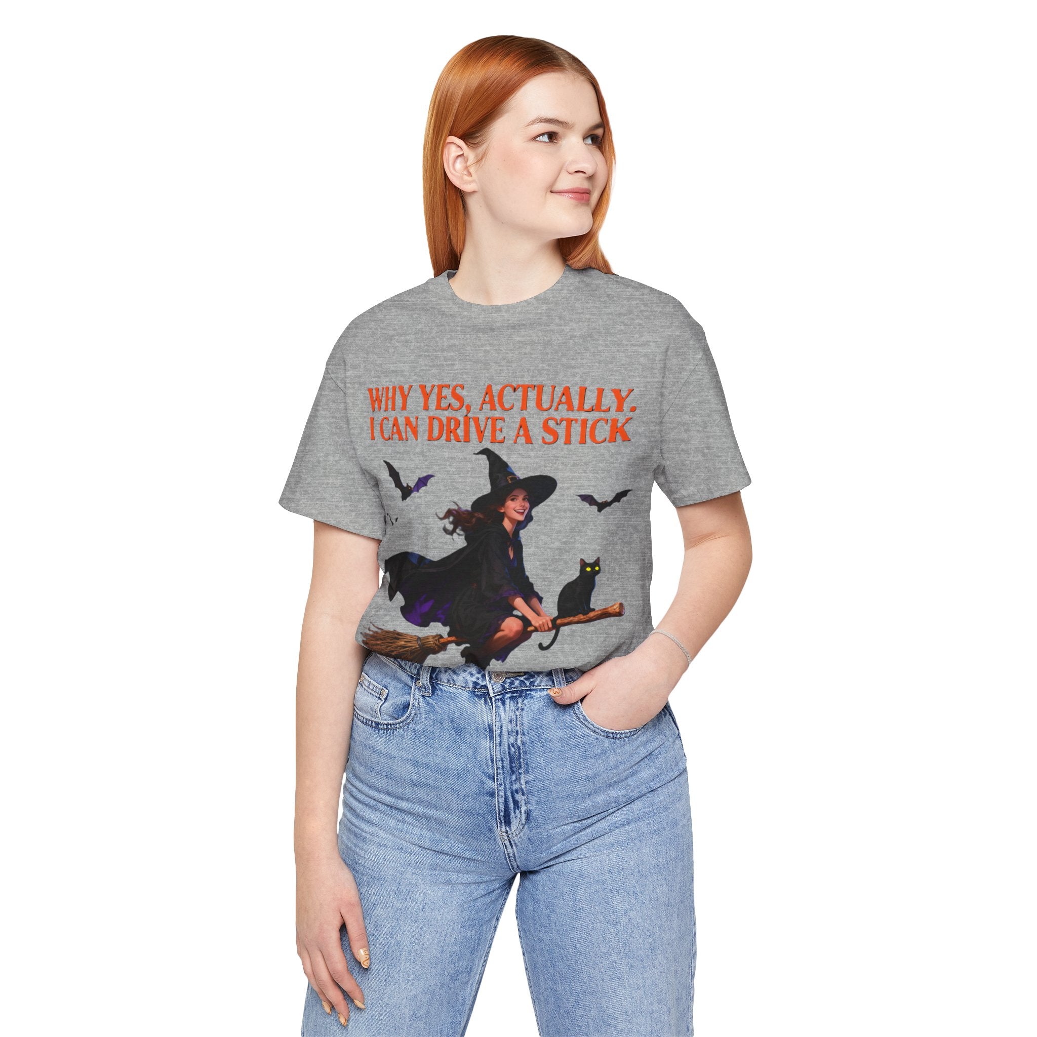 Funny Witch Shirt – “Why Yes, Actually. I Can Drive a Stick” Tee