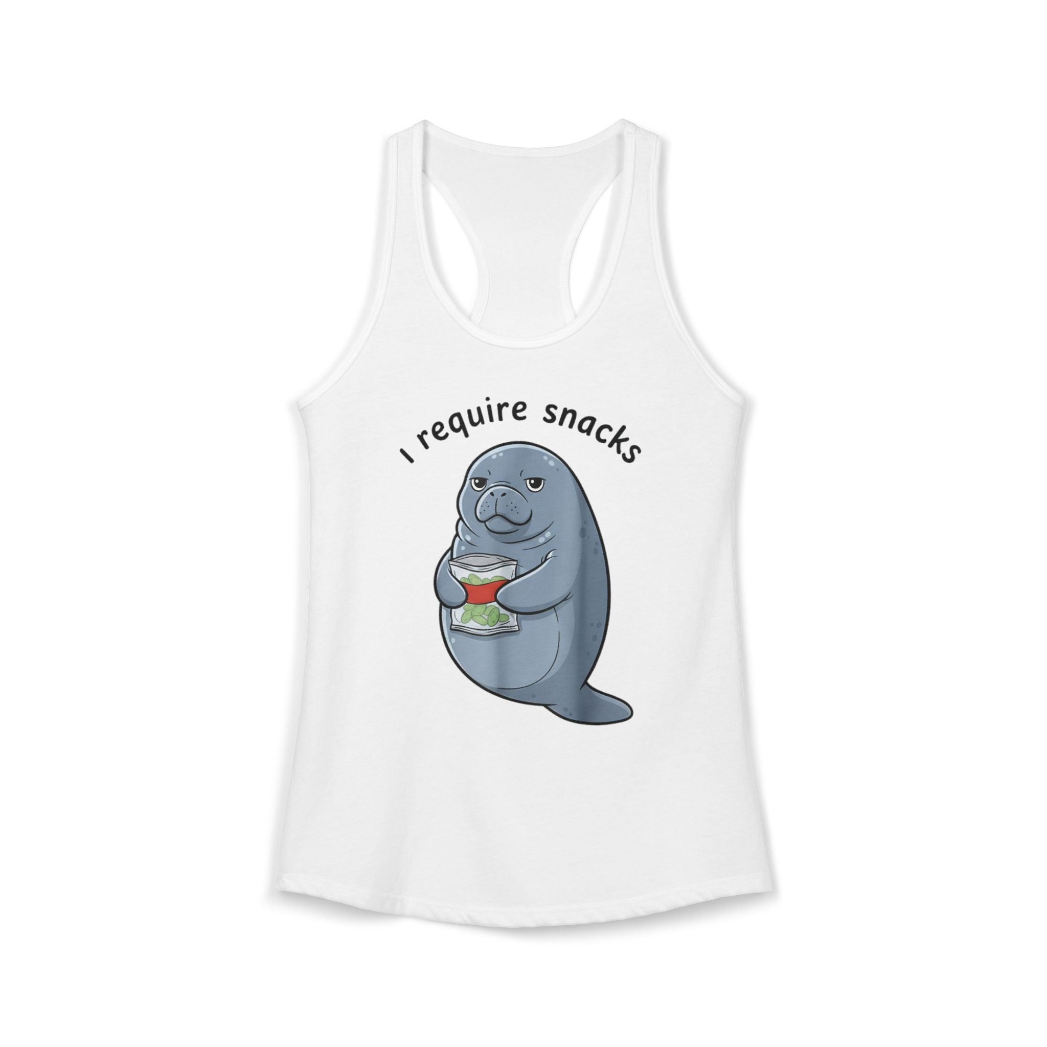 Funny “I Require Snacks” Manatee Tank Top – Women’s Lightweight Racerback