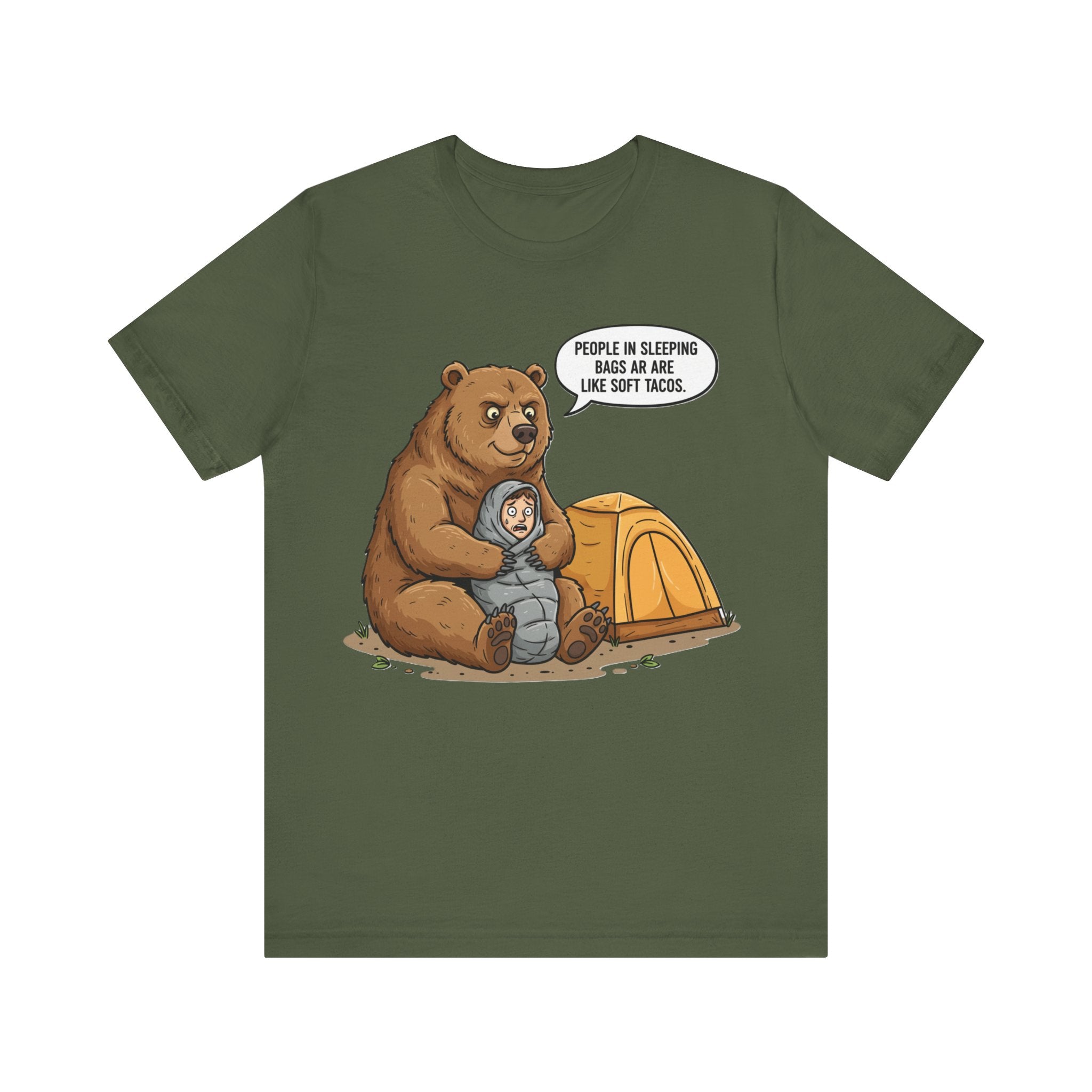 Funny Camping T-Shirt – “People in Sleeping Bags Are Like Soft Tacos”